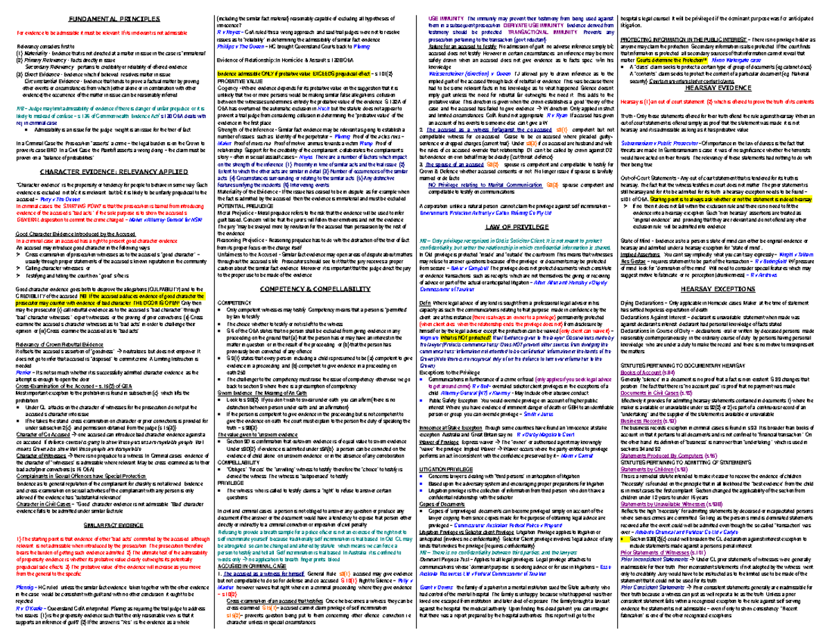 Summary - Evidence Fundimental Principles - FUNDAMENTAL PRINCIPLES ...