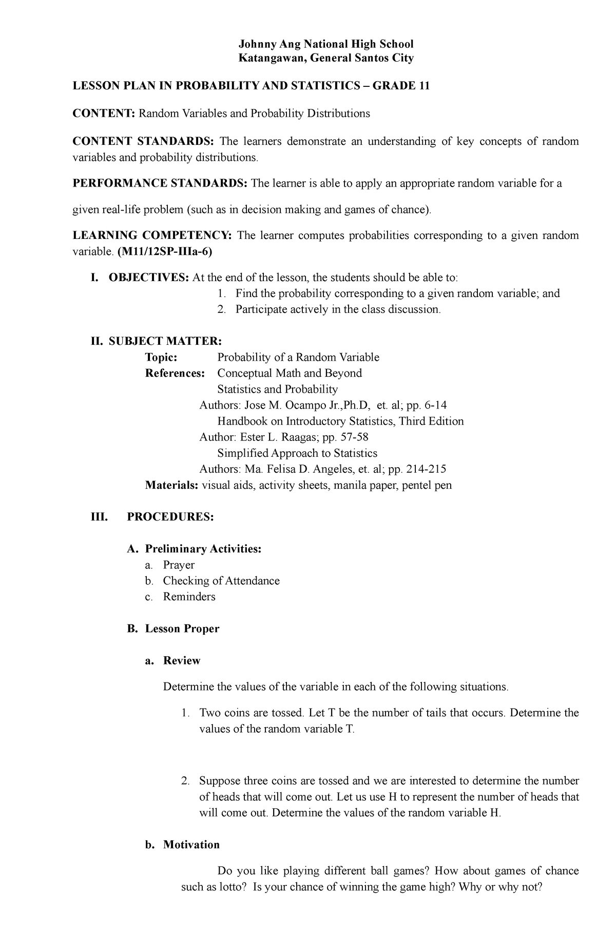 M1112SP-IIIa-6 - DLL - Johnny Ang National High School Katangawan ...