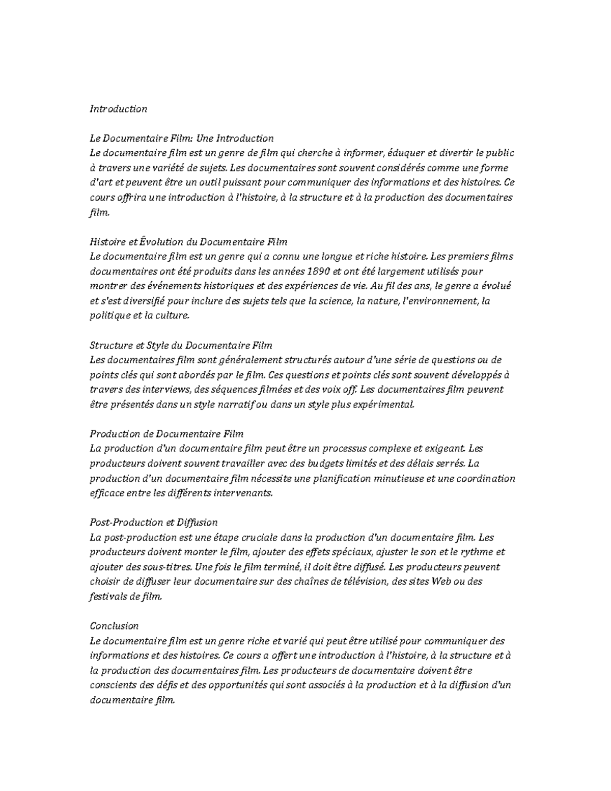 Documentary Film Notes de cours - Introduction Le Documentaire Film ...