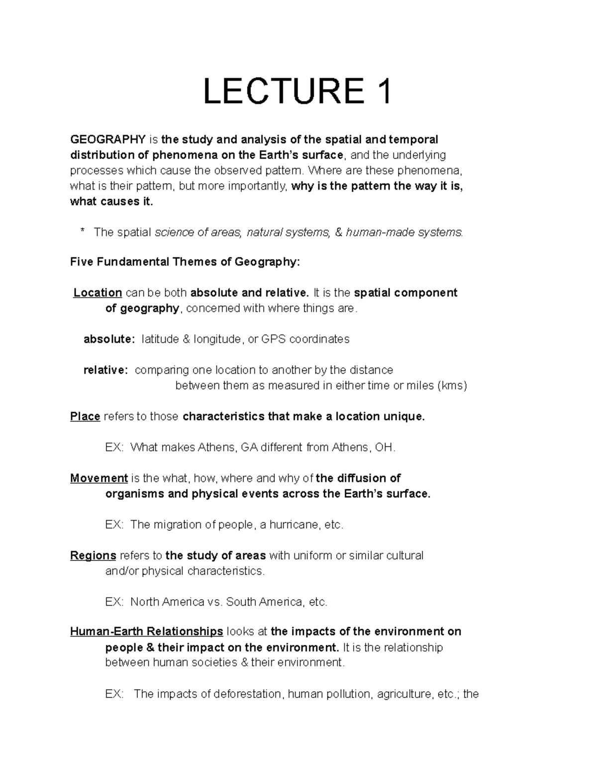 Human Geography Notes - LECTURE 1 GEOGRAPHY Is The Study And Analysis ...