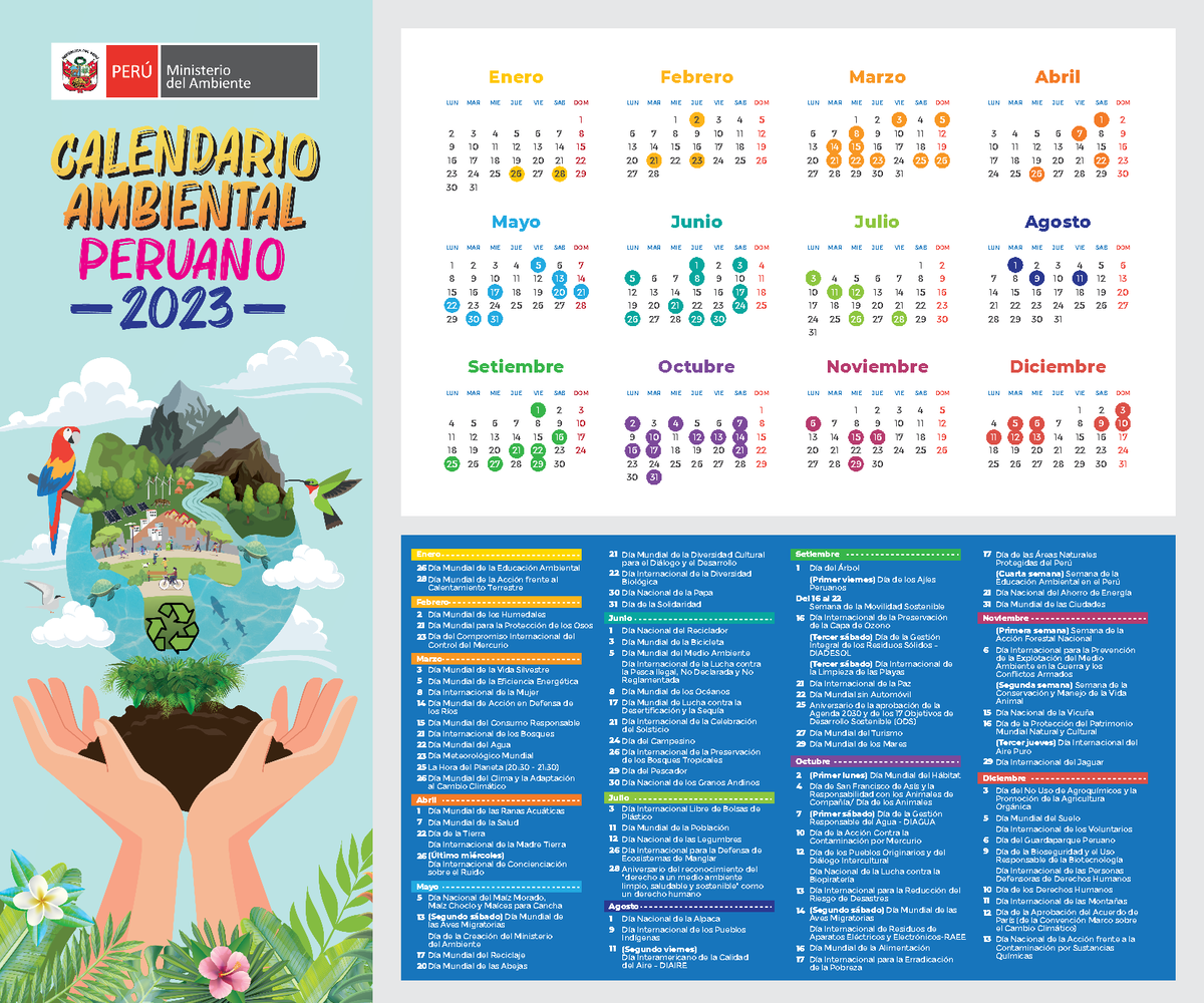 Calendario Ambiental Peruano 2023 Enero LUN MAR MIE JUE VIE SAB DOM 1