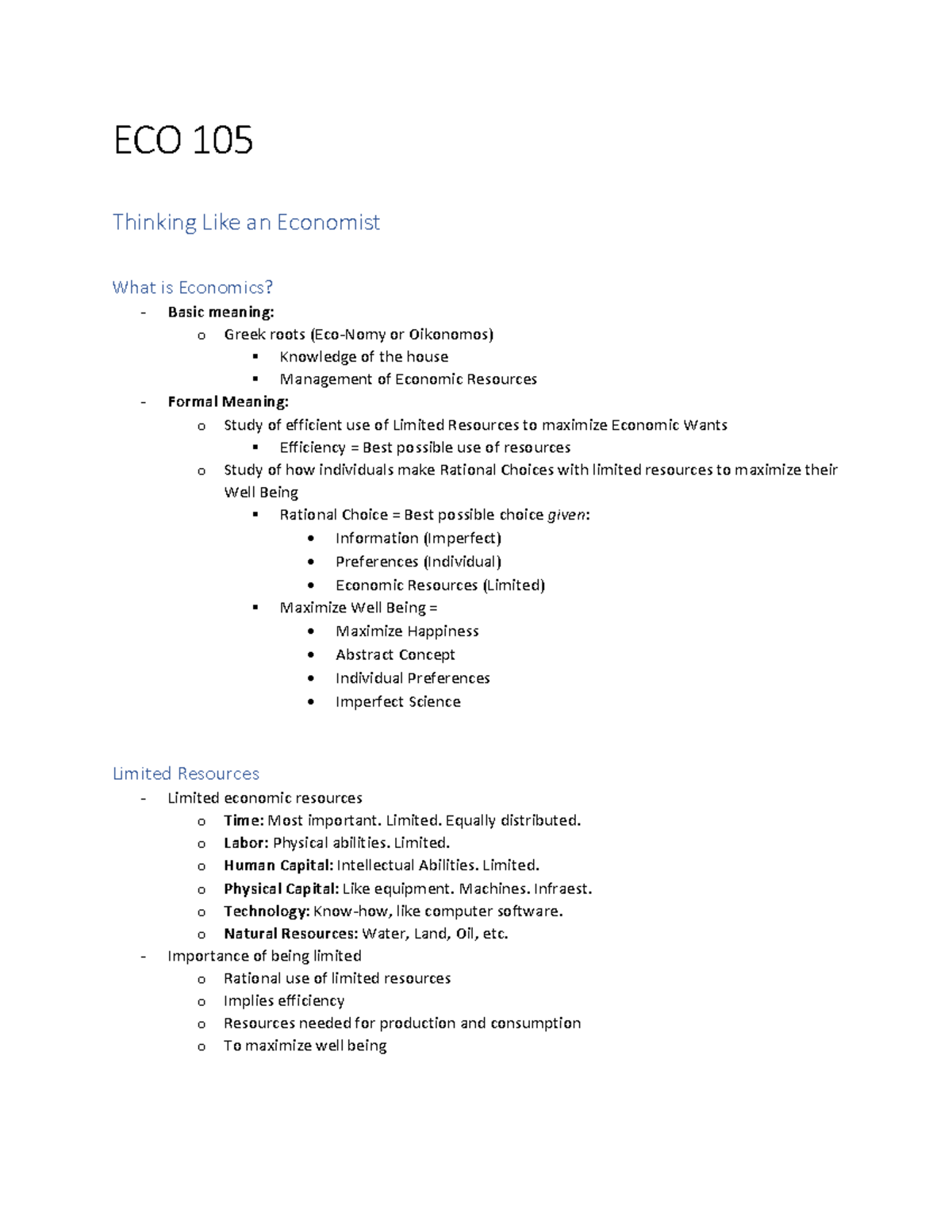 Principles Of Microeconomics Lecture Notes - ECO 105 Thinking Like An ...