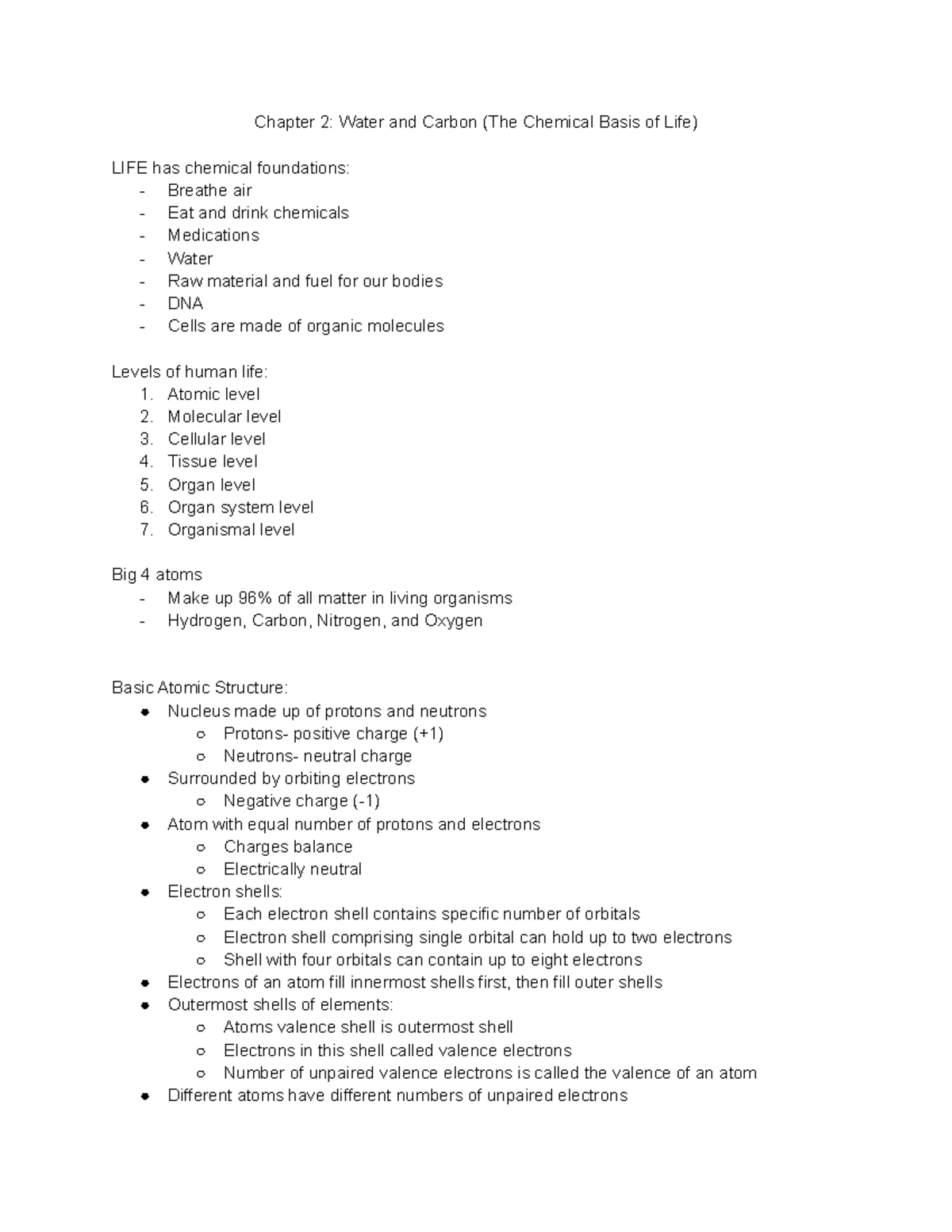 biology-notes-chapter-2-water-and-carbon-the-chemical-basis-of-life