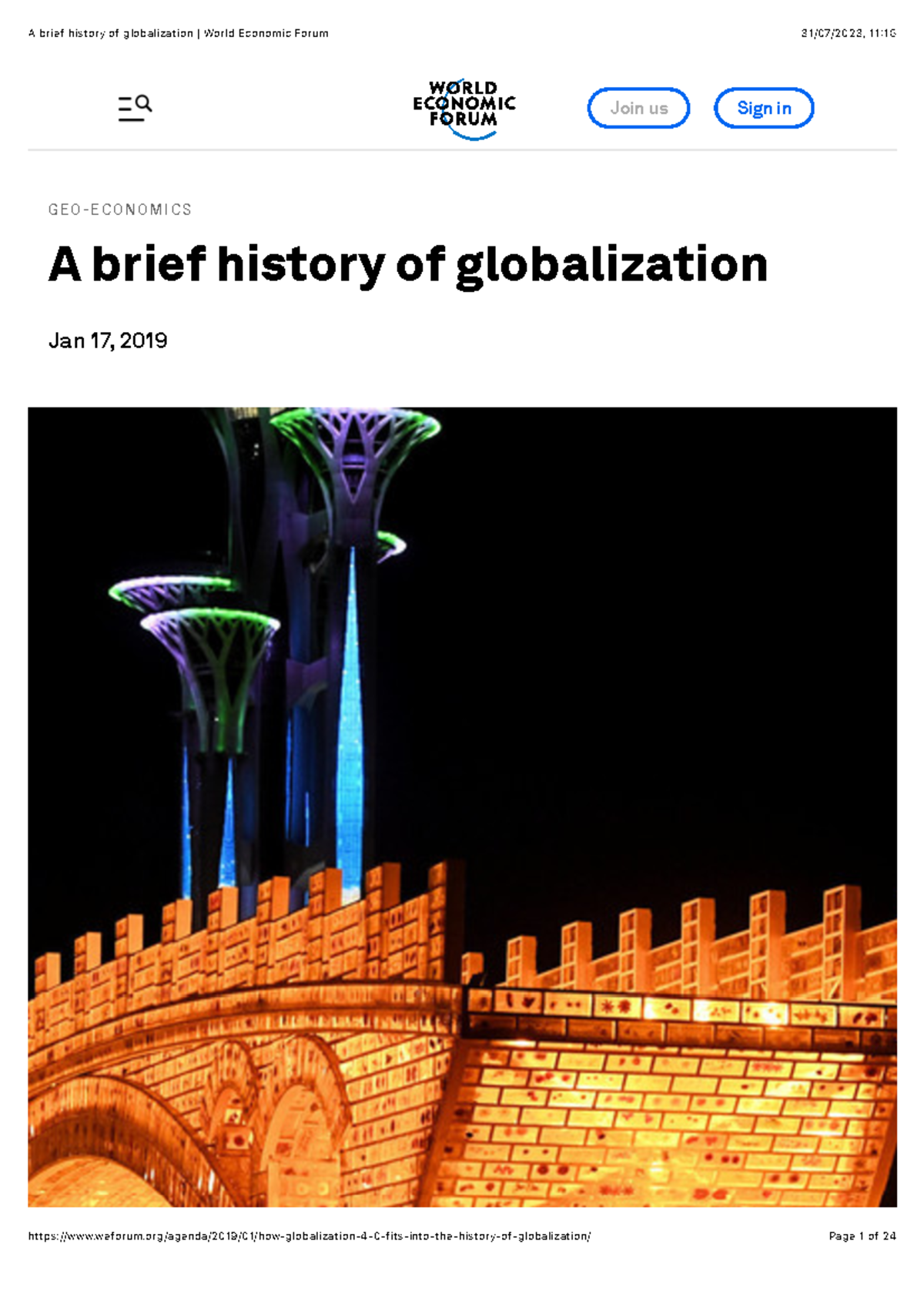 A Brief History Of Globalization World Economic Forum G Eo Ec O N O M I C S A Brief History