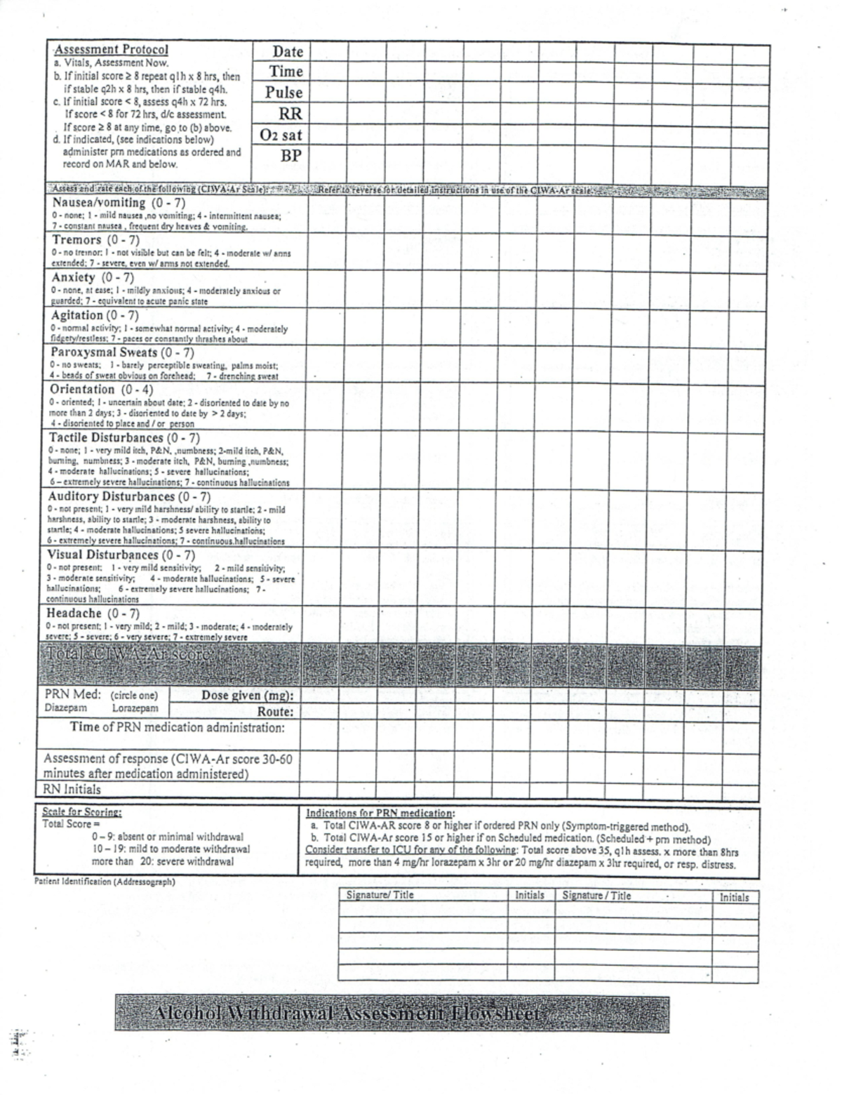 CIWA form - notes - NUR 3535C - Studocu