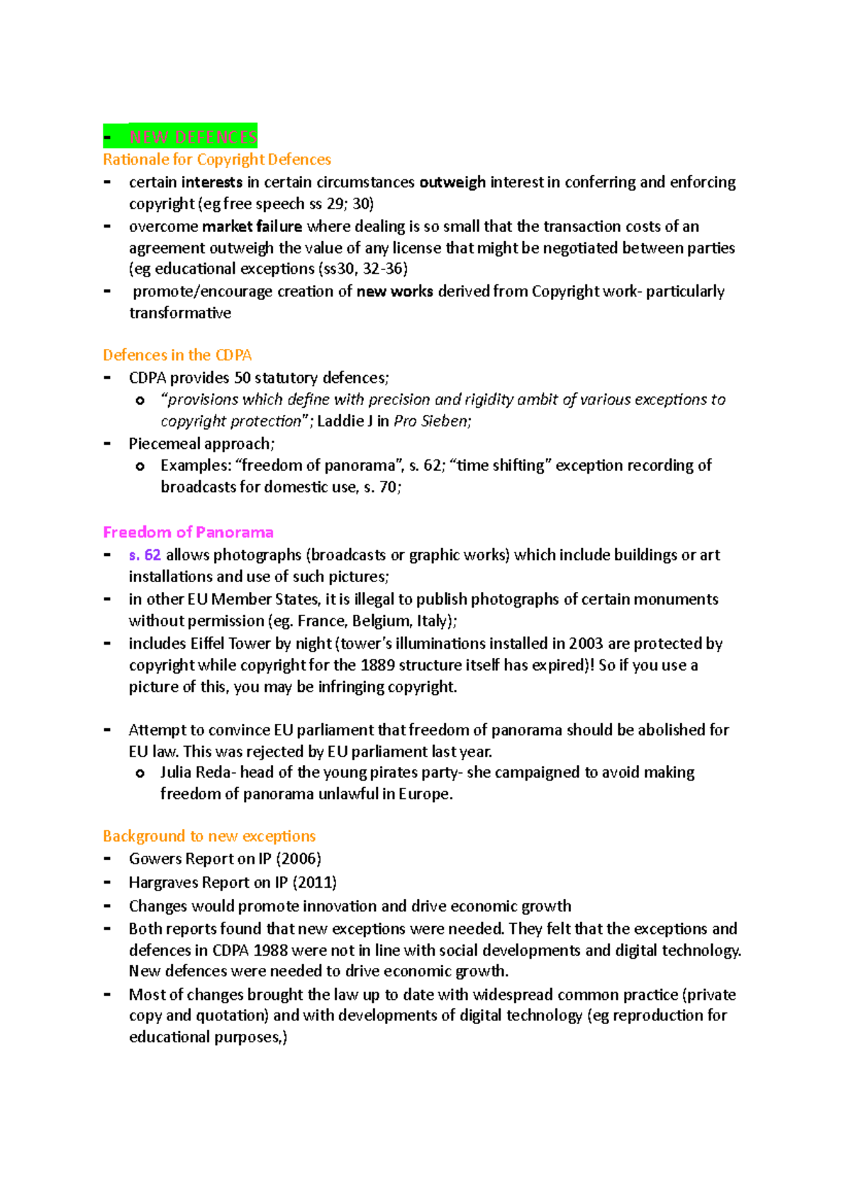 Copywrite- New Defences - NEW DEFENCES Rationale for Copyright Defences ...