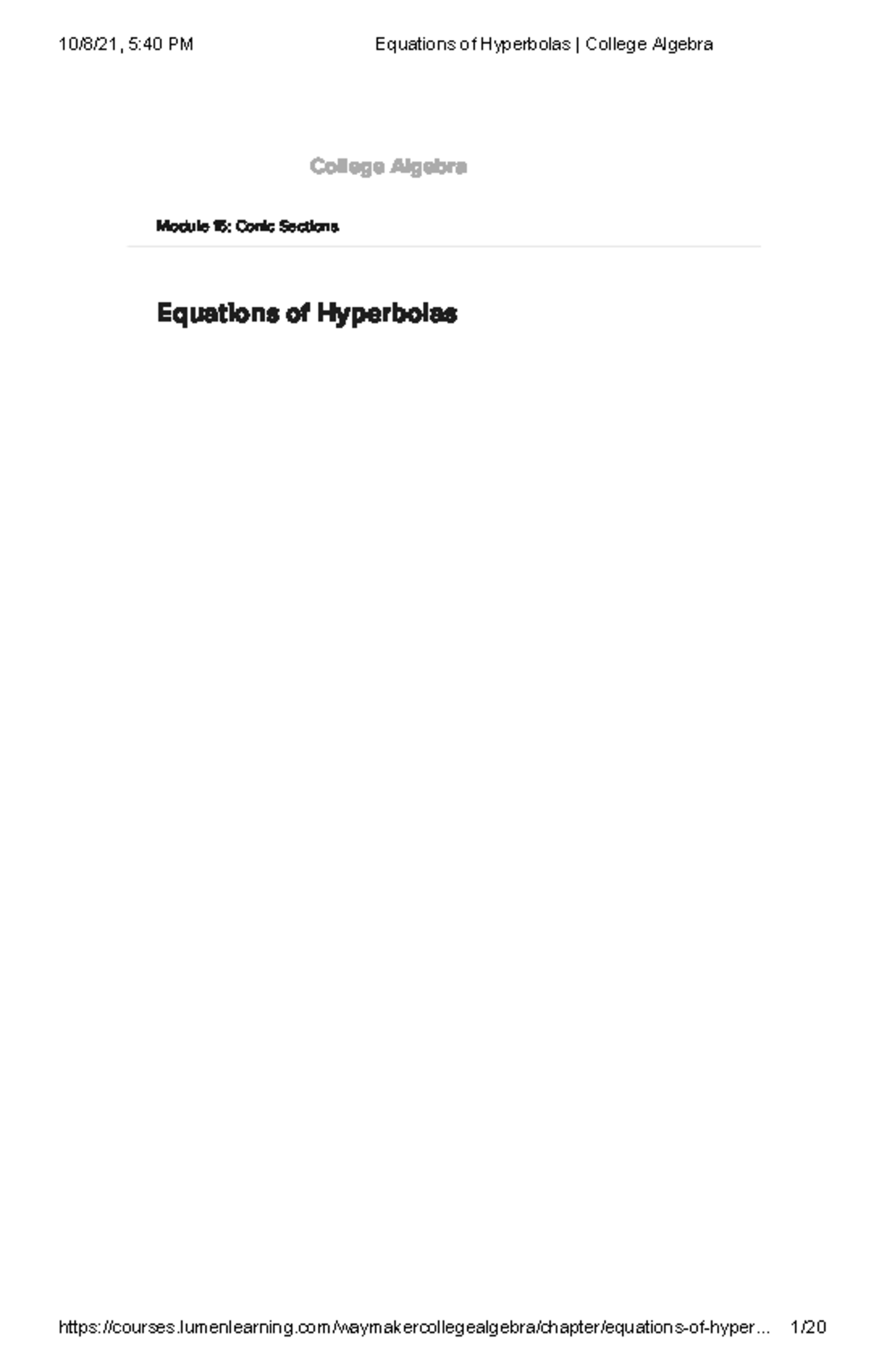 Equations of Hyperbolas College Algebra - - Studocu