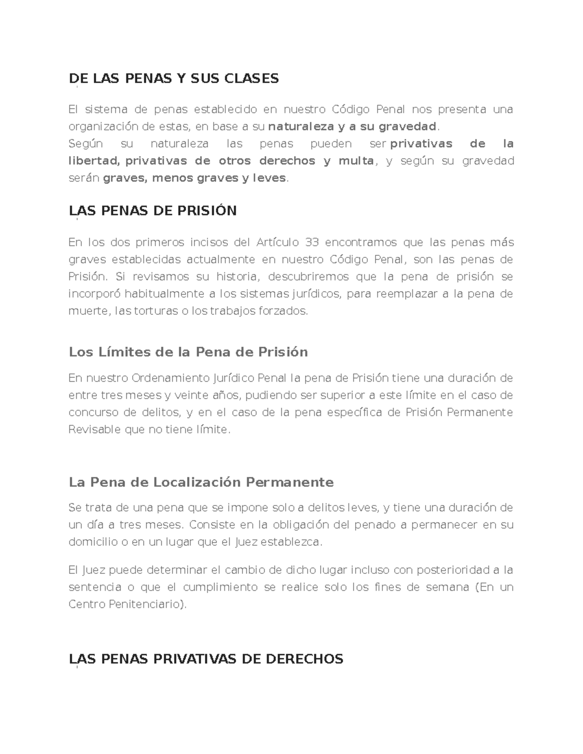 DE LAS Penas Y SUS Clases DE LAS PENAS Y SUS CLASES El sistema de