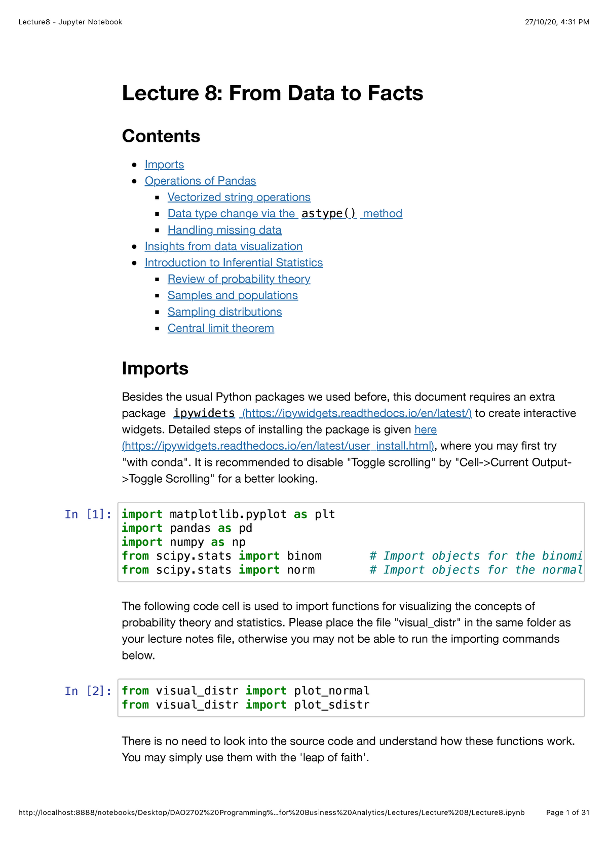 Lecture 8 - Jupyter Notebook - - Studocu