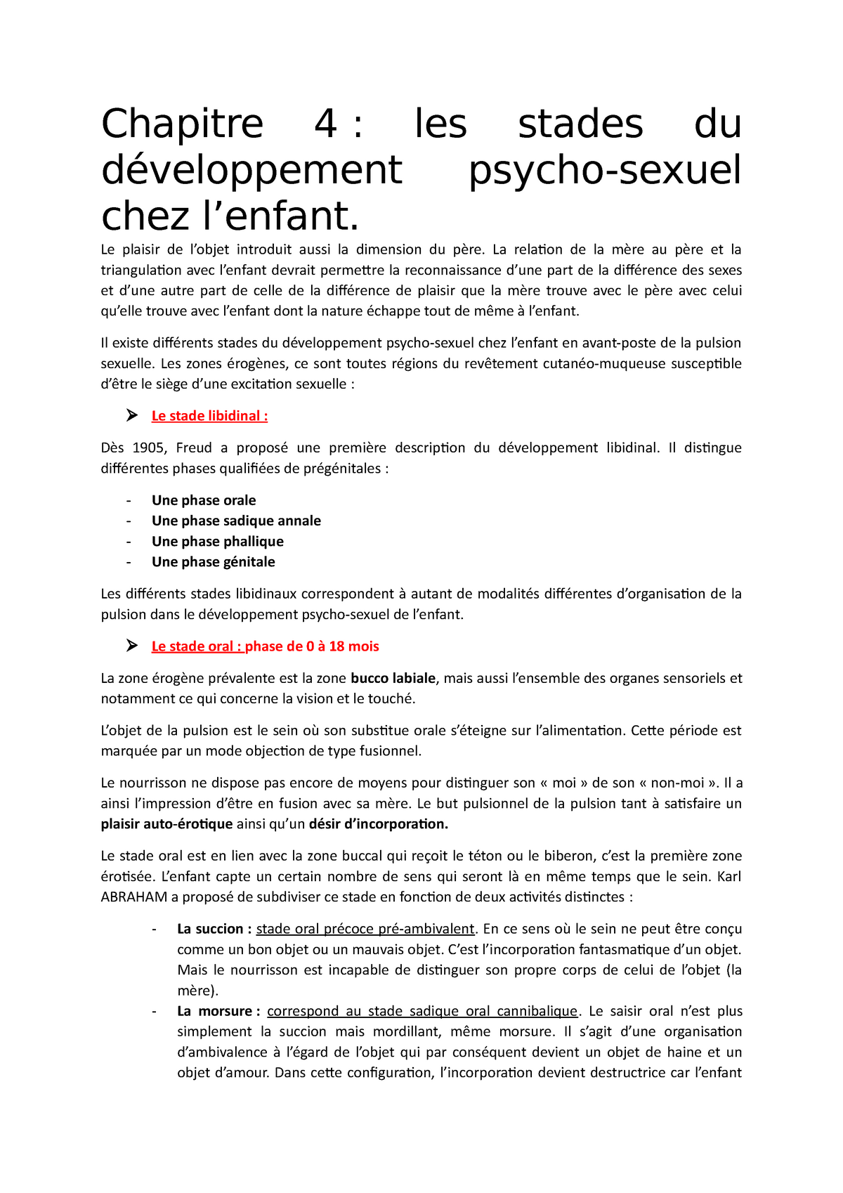 Chapitre 4 Les Stades Du Dev Psycho Sexuel Chez L Enfant Chapitre 4 Les Stades Du 