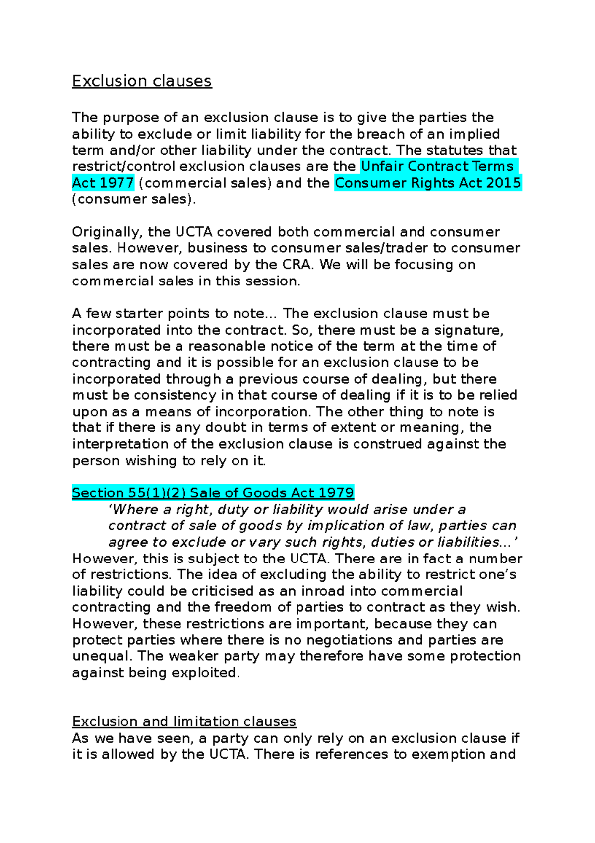 Exclusion clauses Sarah Brown Exclusion clauses The purpose of an