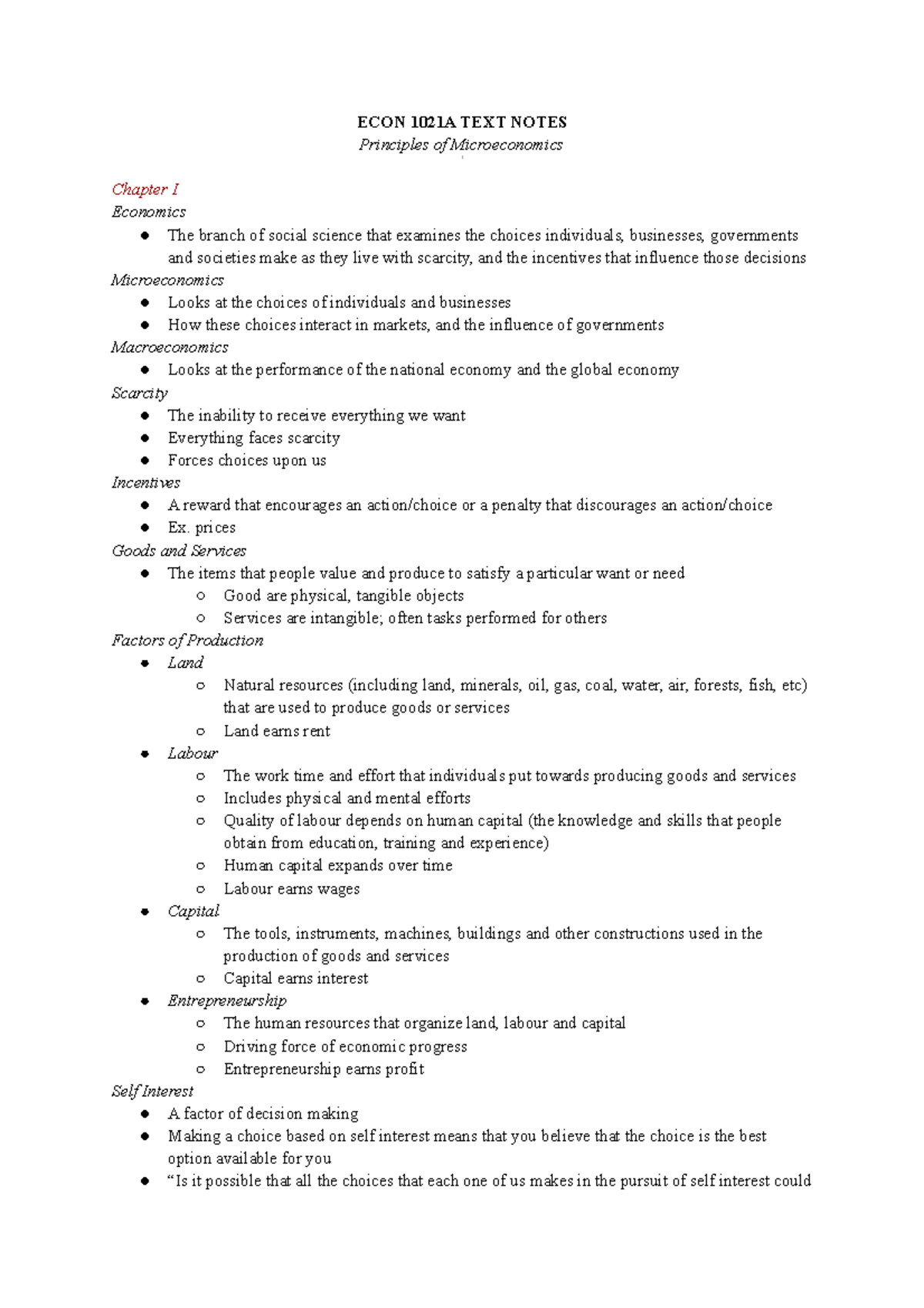 ECON 1021 A TEXT Notes - ECON 1021A TEXT NOTES Principles Of ...