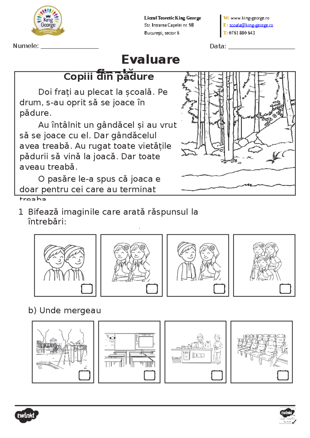 Evaluare finala clr clasa I - Numele: Data: Evaluare finală 1 . Bifează ...