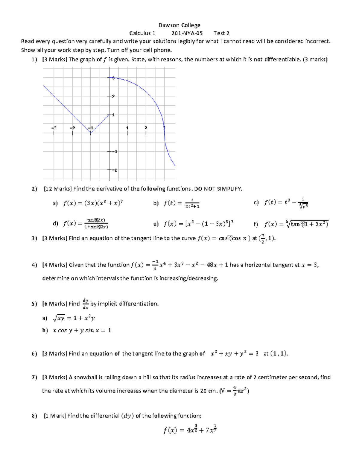 NYATest2Fall2017 practice test Dawson College Calculus 1 201NYA