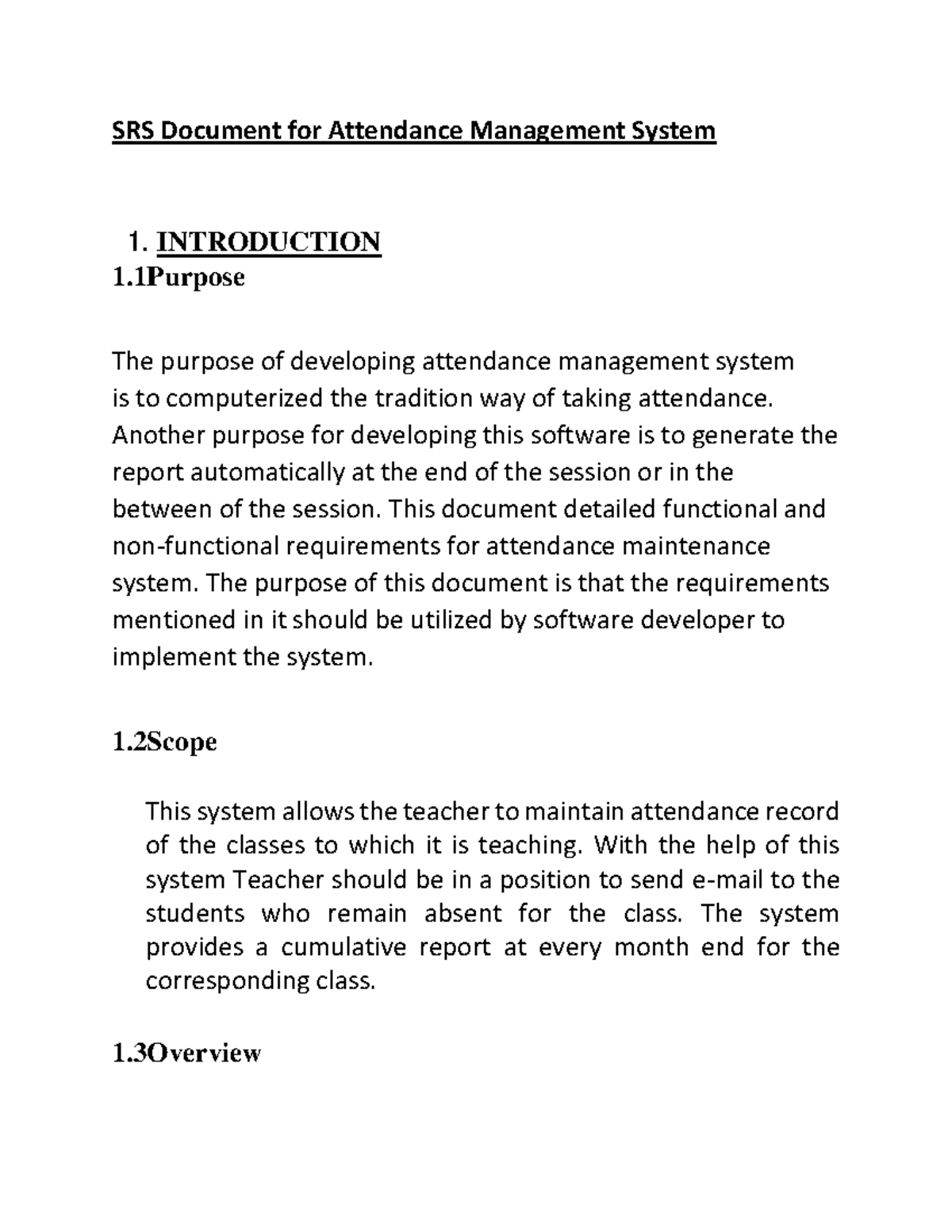 SRS Document For Student Attendance System Of University - Warning: TT ...