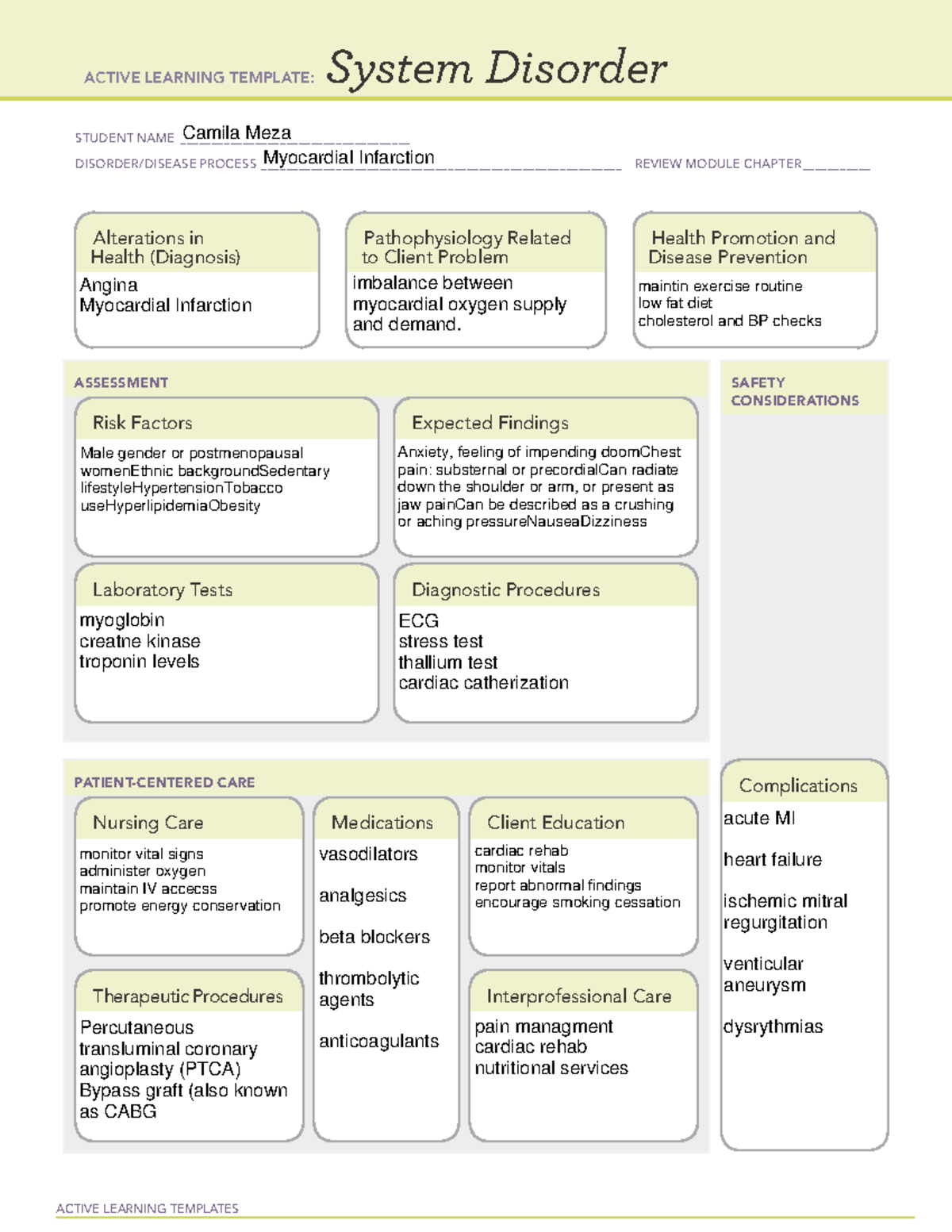 Remediation 19 Myocardial Infarction ACTIVE LEARNING TEMPLATES