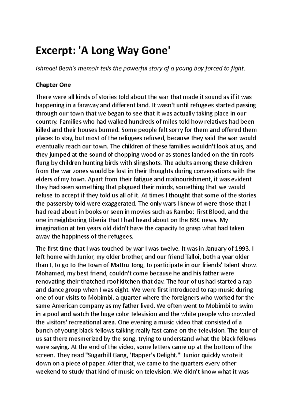 A Long Way Gone Chapter 10 Summary - aom6emc