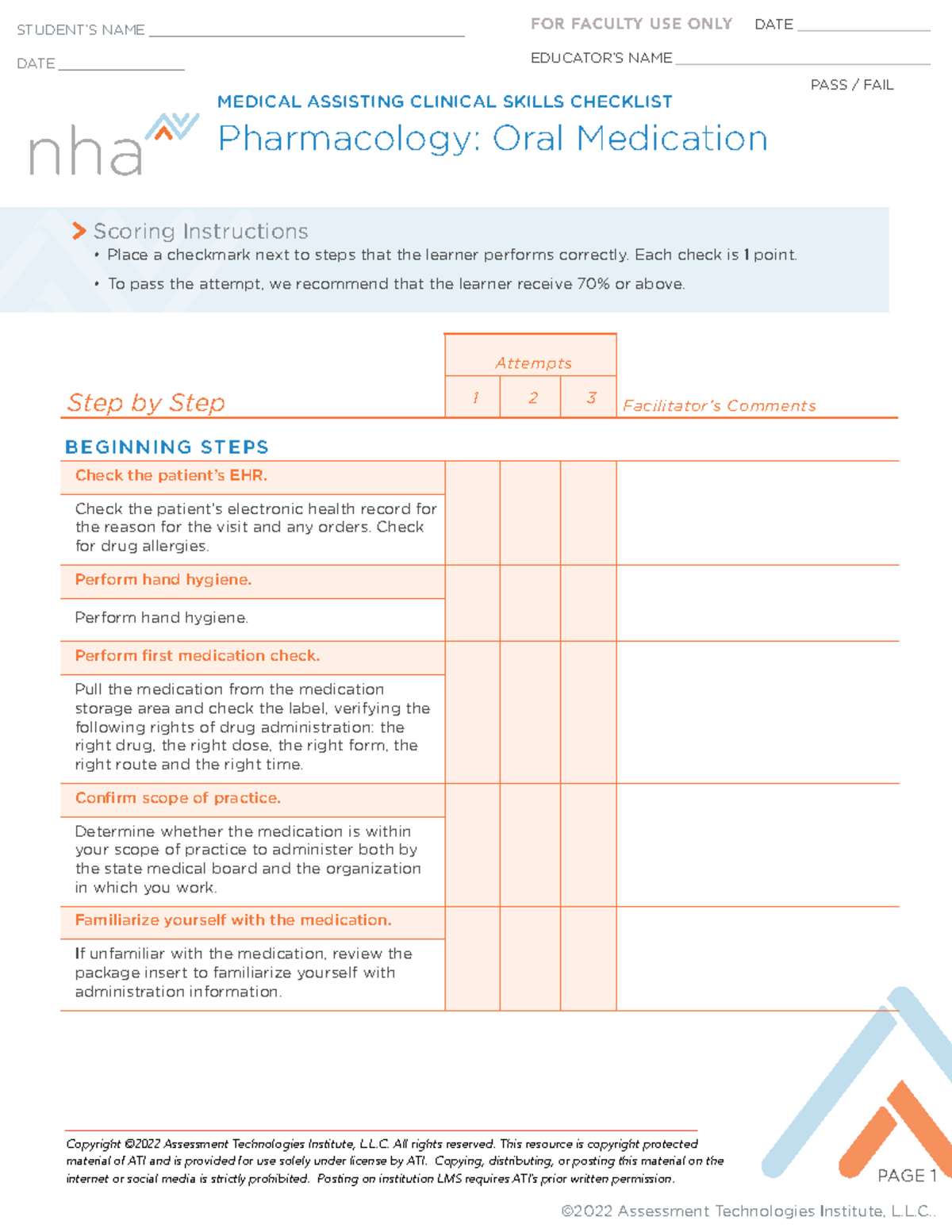 Nha Pharmacology Oral medication checklist 2 - PAGE 1 Copyright ©2022 ...