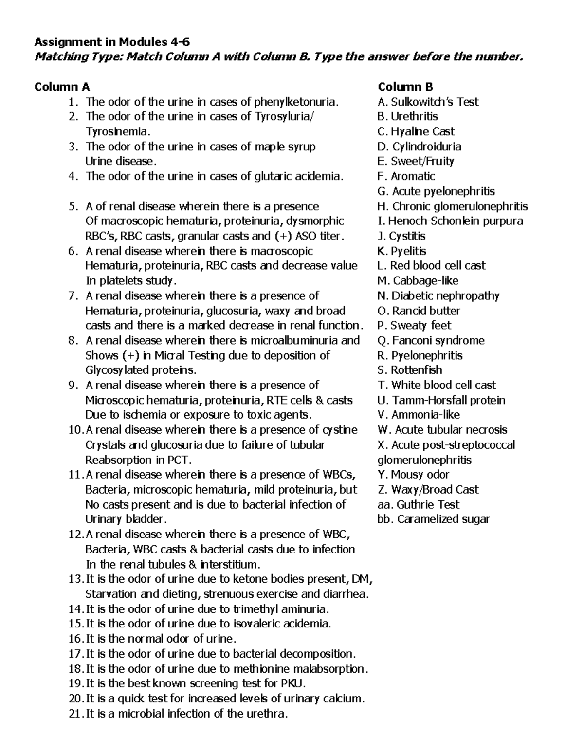 Assignment in Modules 4-6 - Assignment in Modules 4- Matching Type ...