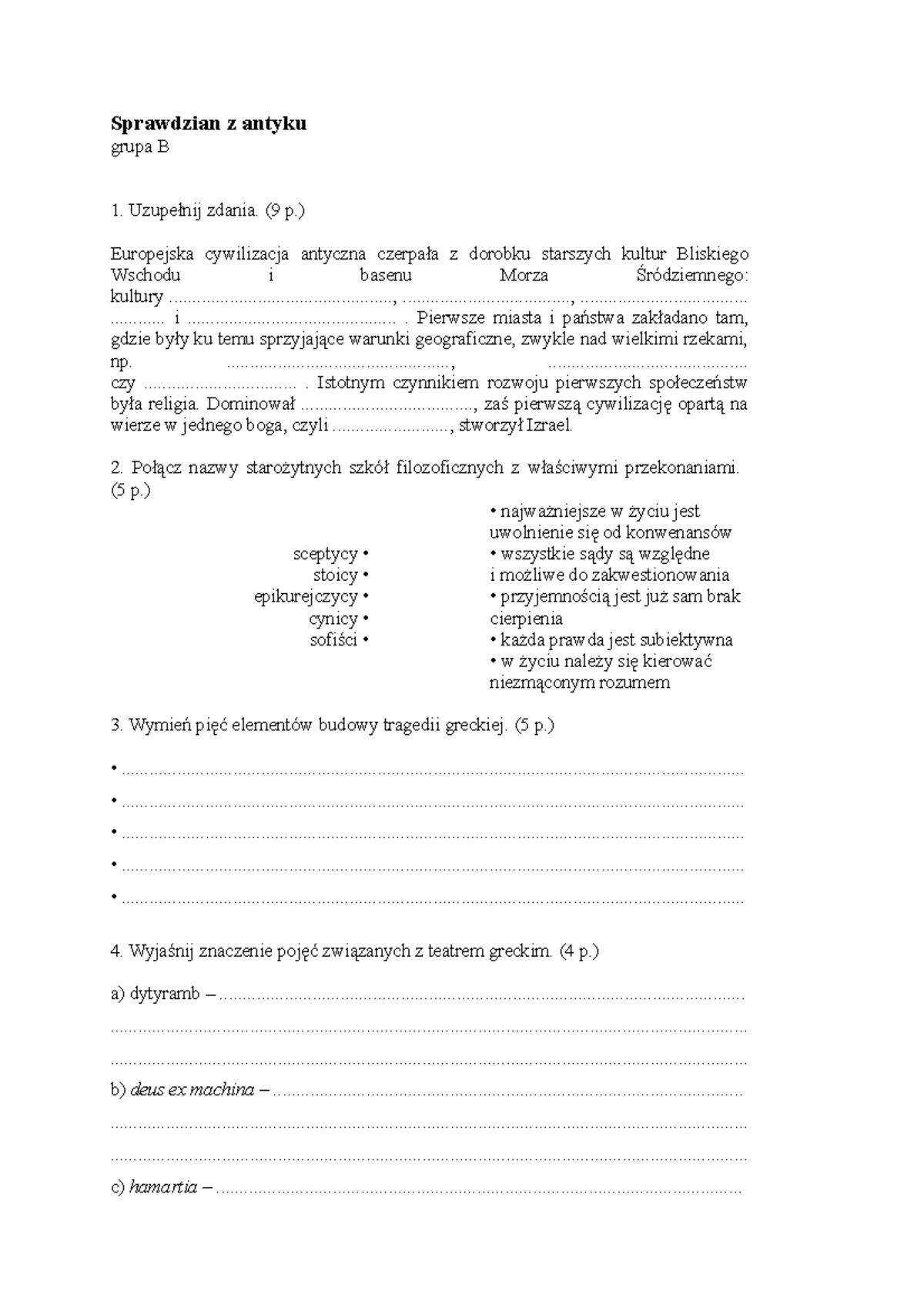 Sprawdzian Z Antyku Grupa B Odpowiedzi