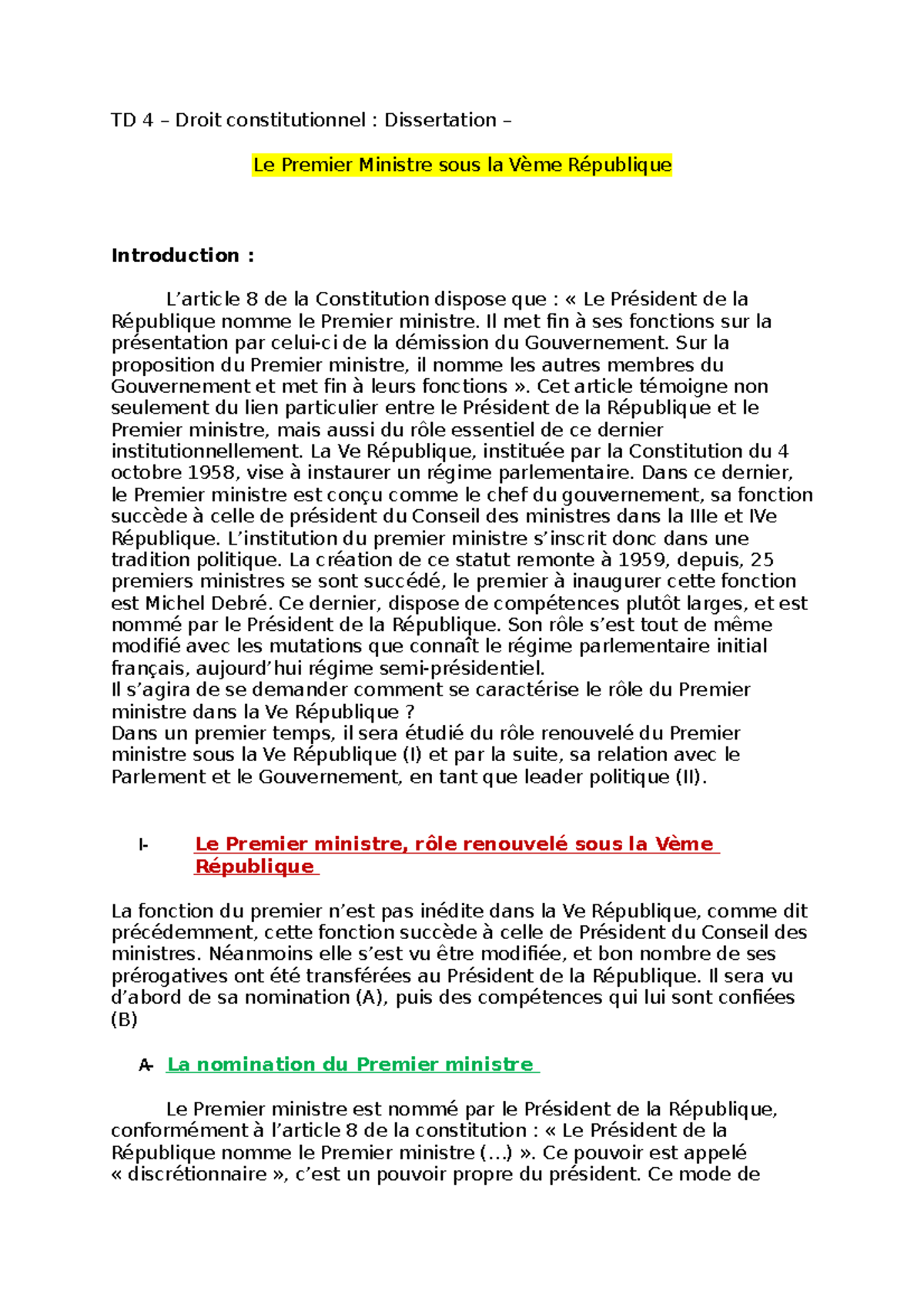 dissertation droit premier ministre britannique