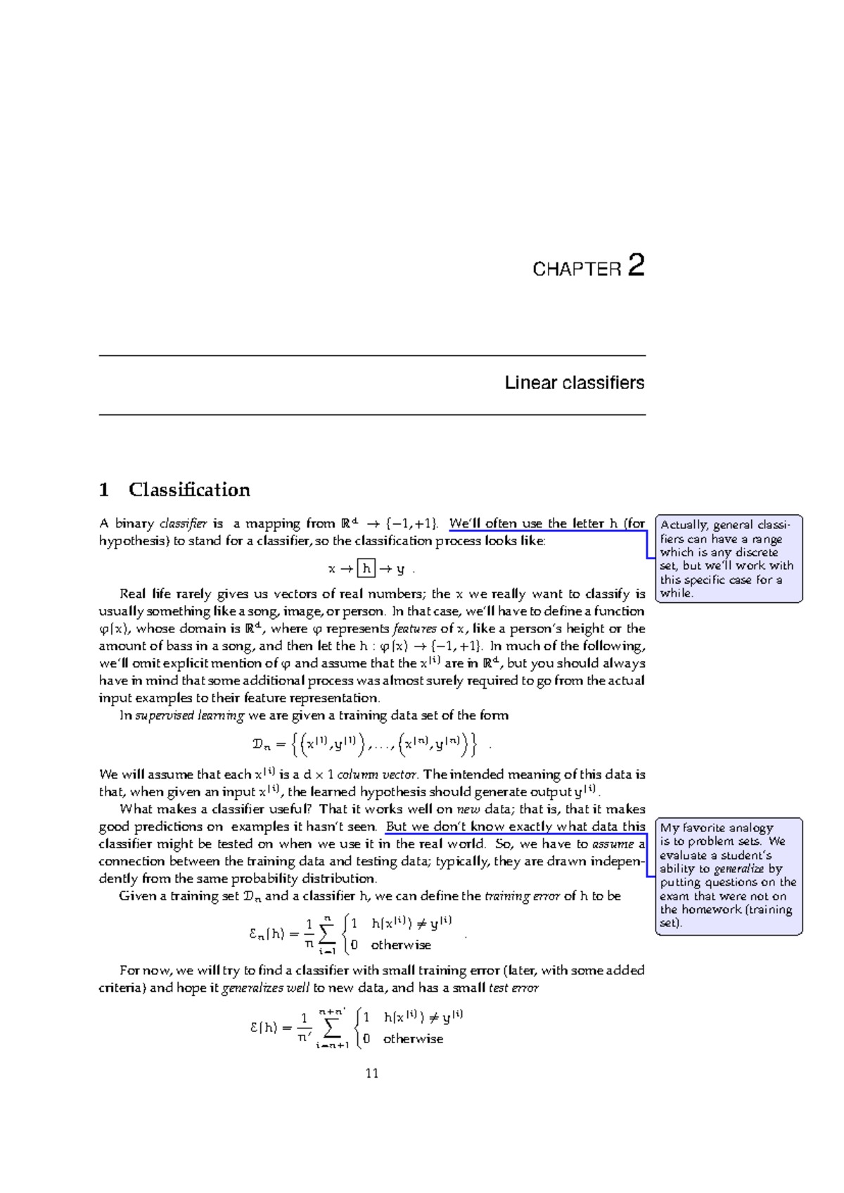 Notes chapter 02 Linear classifiers - CHAPTER 2 Linear classifiers 1 ...