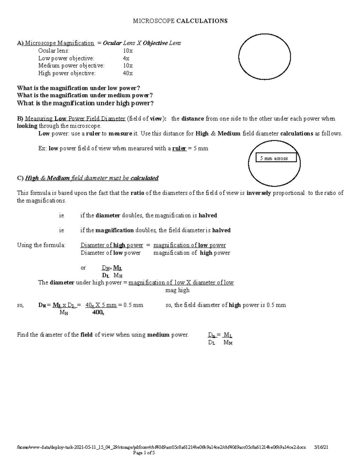 Key Notes on microscope calculations and other MICROSCOPE