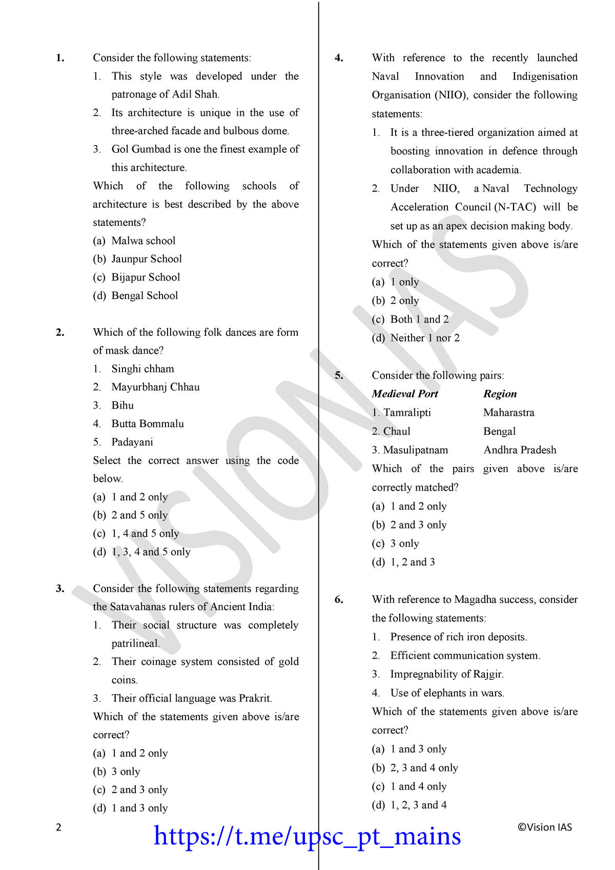 Ancient history test forum - 2 ©Vision IAS 1. Consider the following ...