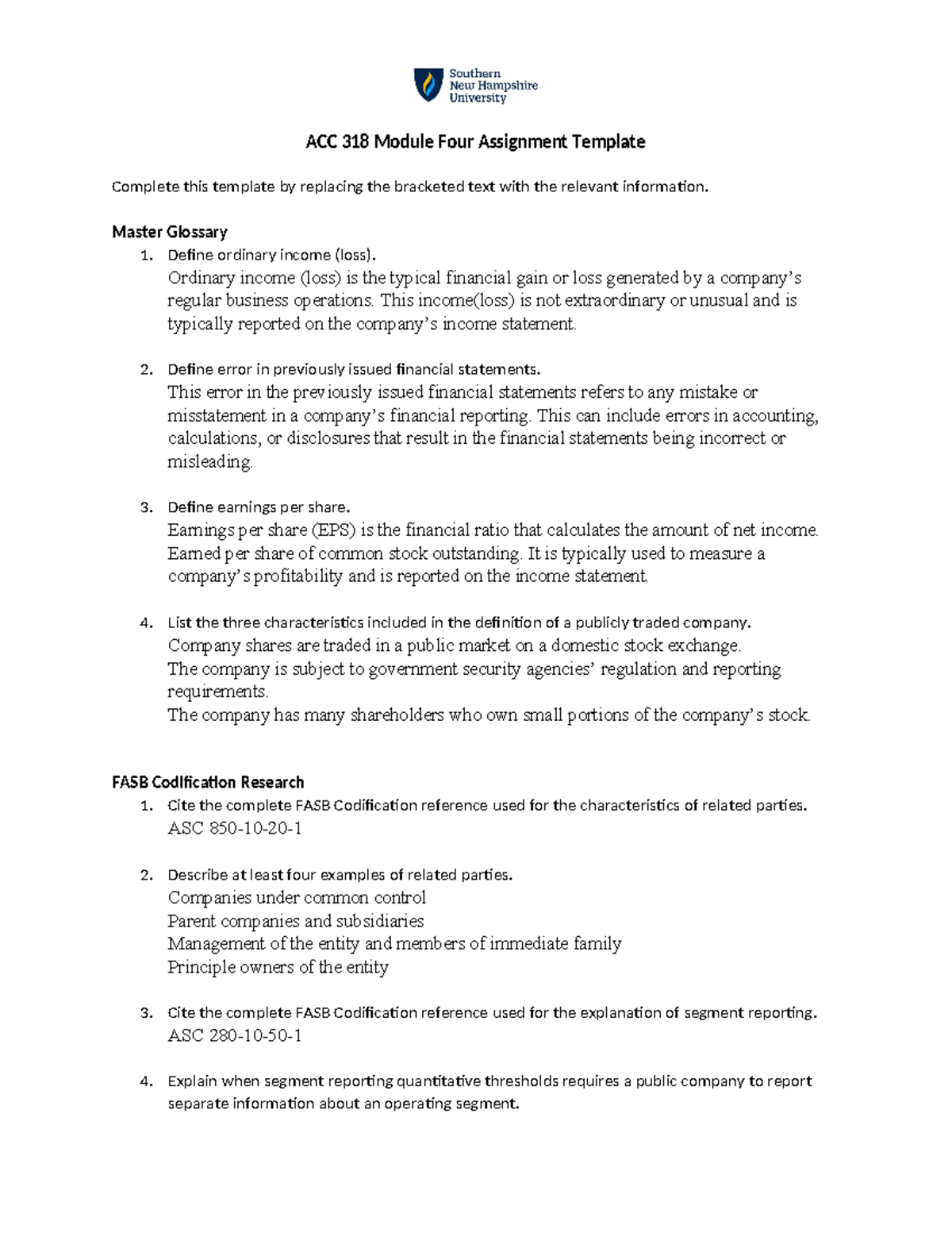 ACC 318 Module Four Assignment Template - ACC 318 Module Four ...