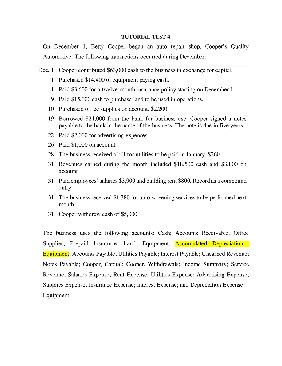 TT04 Ques - TT04 Ques Of Ms. Ngoc Anh - TUTORIAL TEST 4 On December 1, Betty Cooper Began An ...