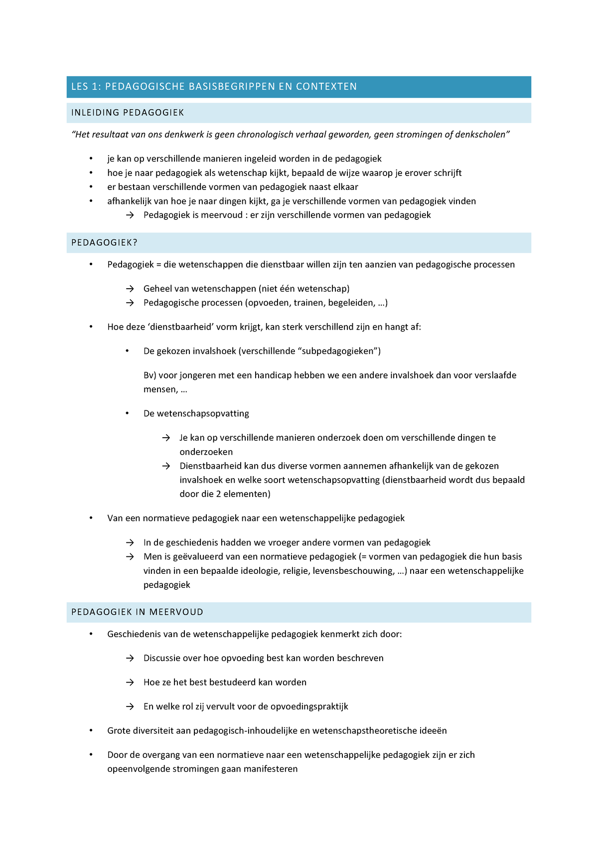 Les 1 - Samenvatting Een Beeld Van Een Kind - LES 1: PEDAGOGISCHE ...