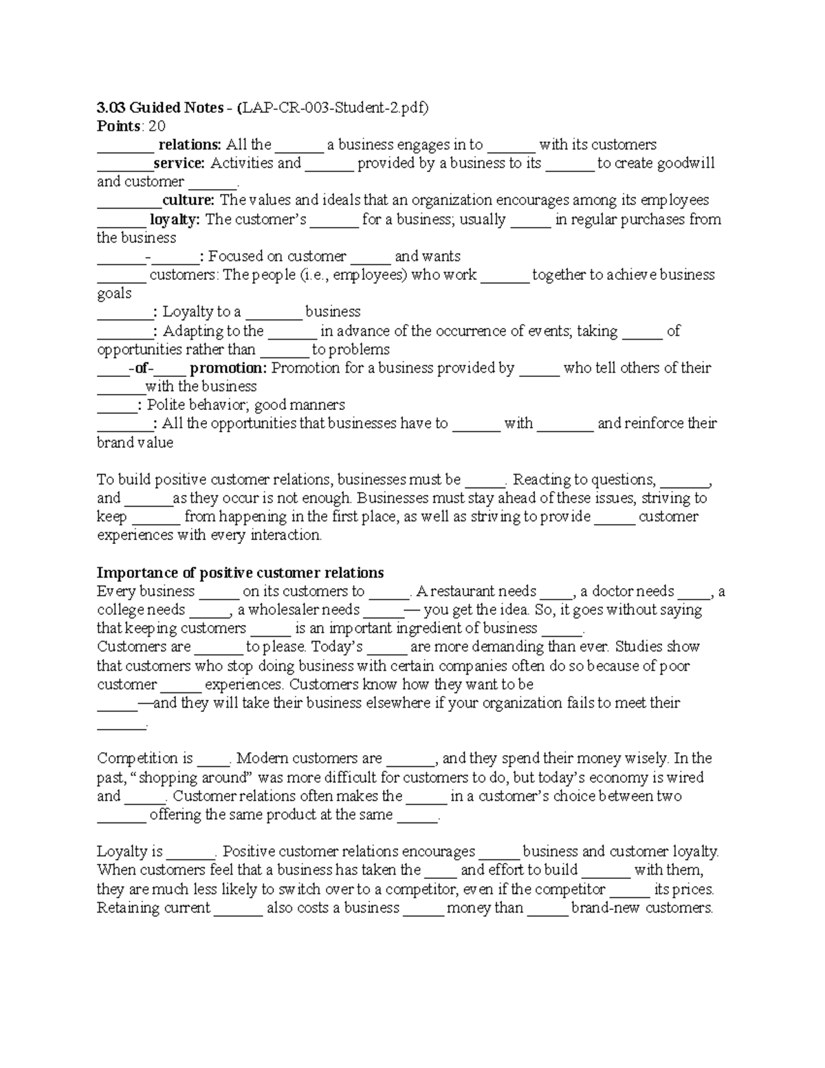 3.03 Guided Notes - 3 Guided Notes - (LAP-CR-003-Student-2) Points: 20 ...