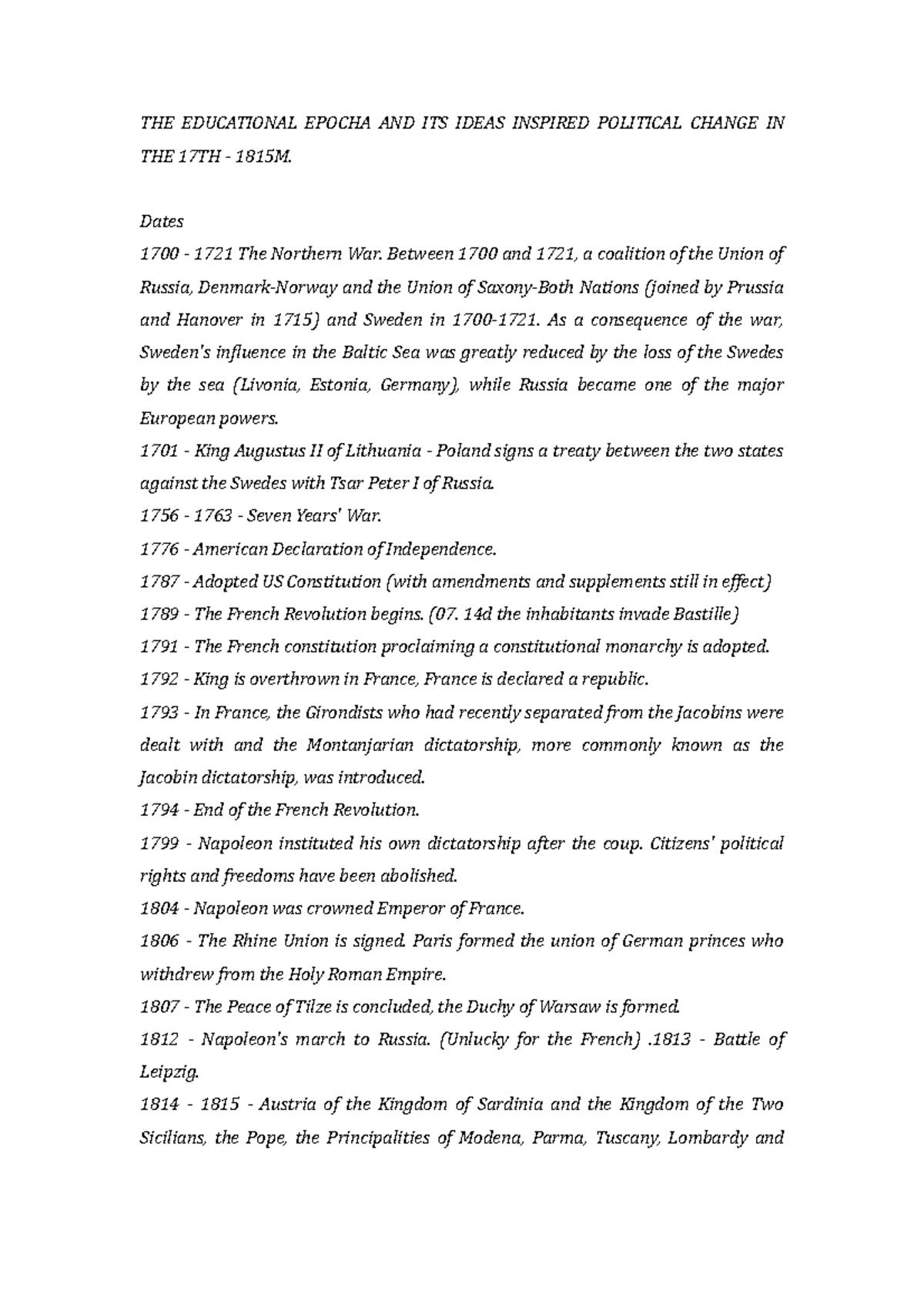 THE Educational Epocha AND ITS Ideas Inspired Political Change IN THE ...