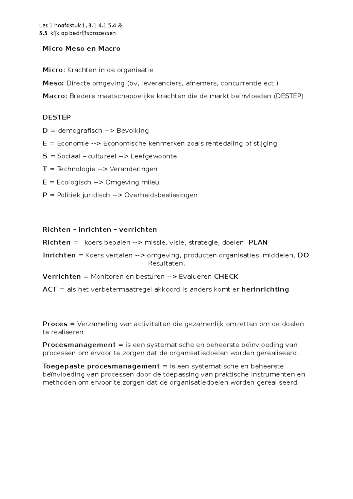 Samenvatting Procesmanagement Les 1 - Les 1 Hoofdstuk 1, 3 4 5 5 Kijk ...