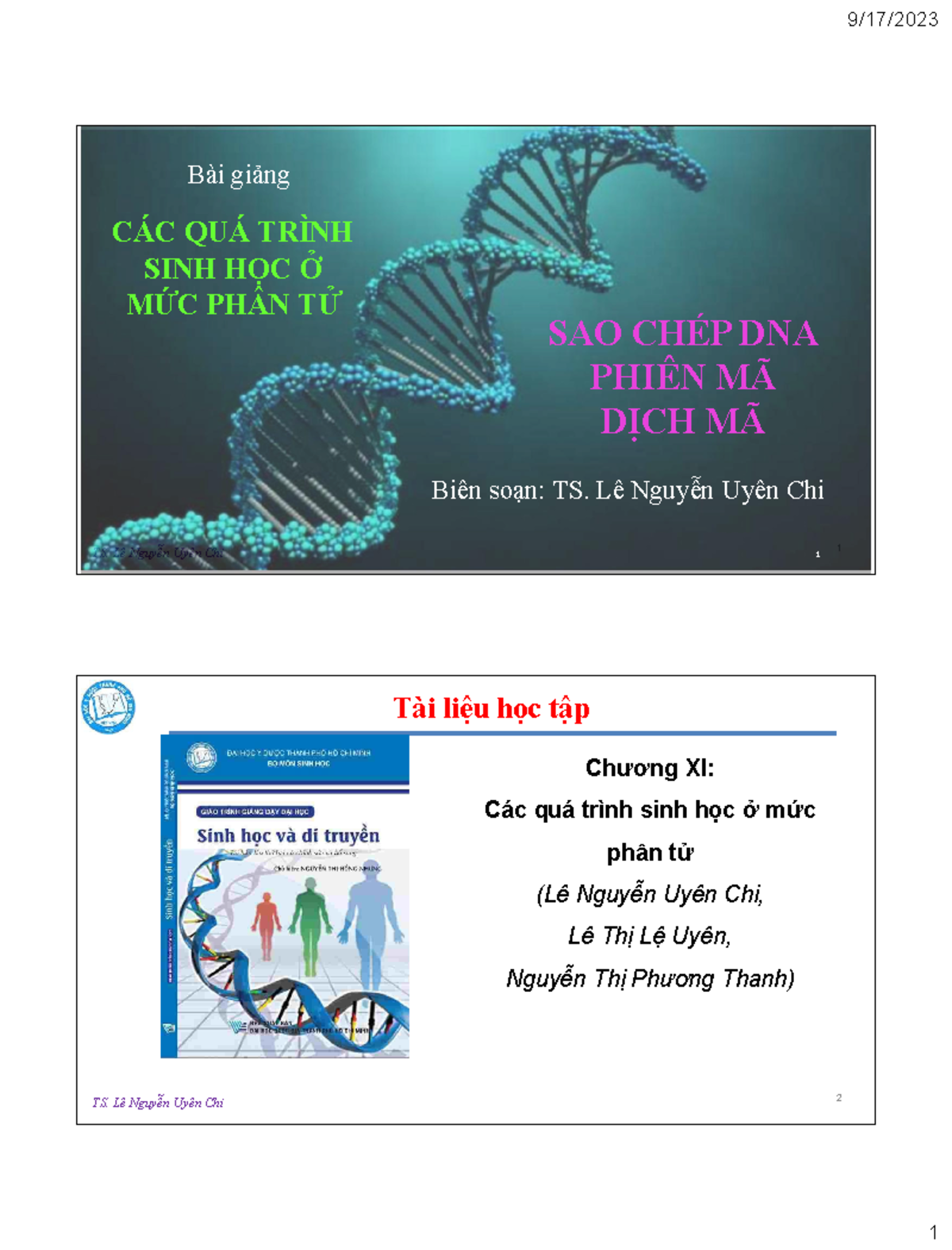 Cac qua trinh Sao chép DNA Phiên mã Dịch mã- 2023- Uyenchi-4t - TS. Lê ...