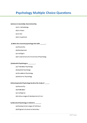 Psychology MCQ - Psychology Multiple Choice Questions 1)Science is ...