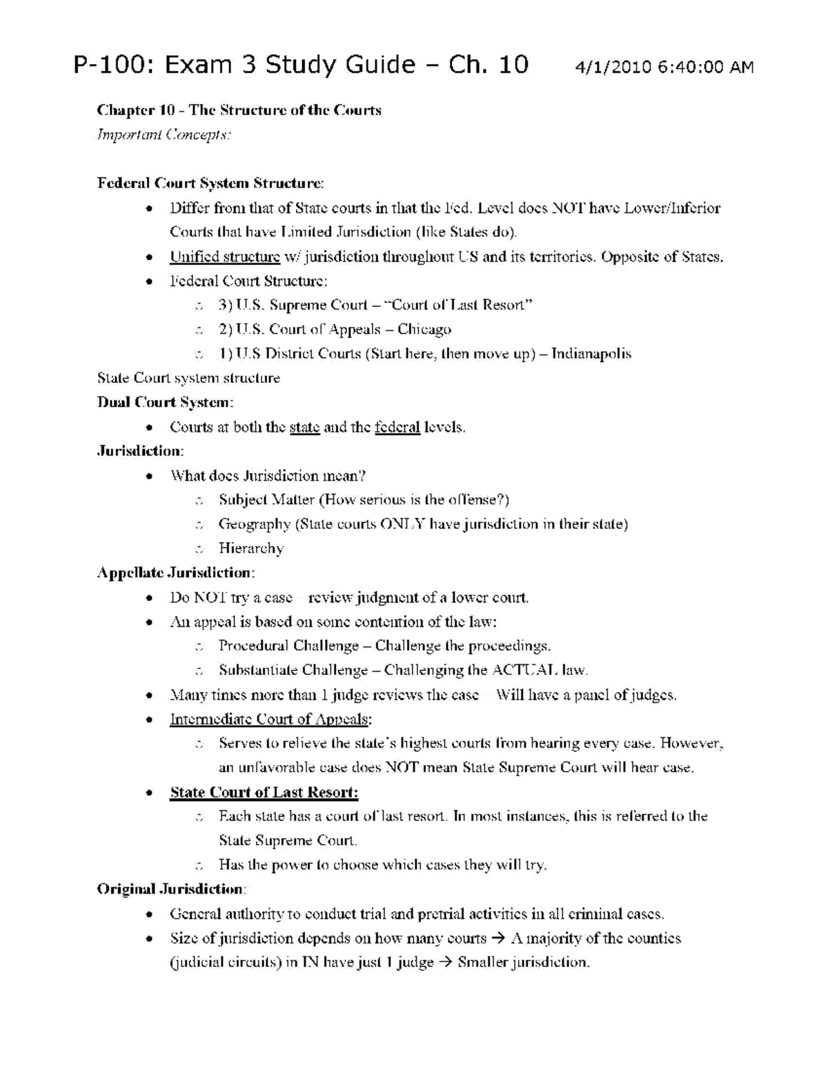 Lecture notes, Ch 10-12 - Studyguide exam 3 - Exam 3 Study Guide Ch. 10 ...