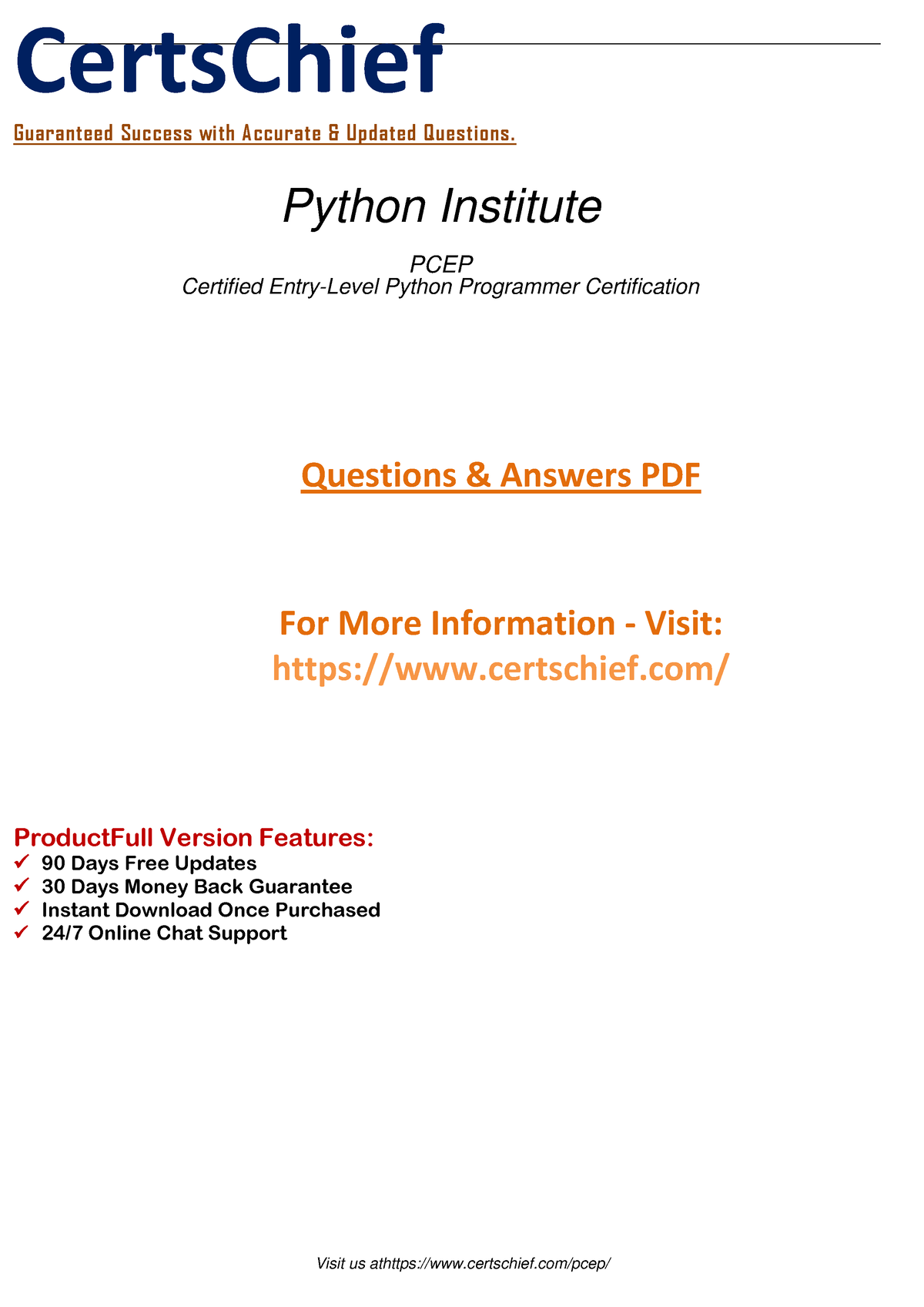 Grab Python Institute PCEP Dumps Exam Training Material - CertsChief G U A R A N T E E D S U C C ...