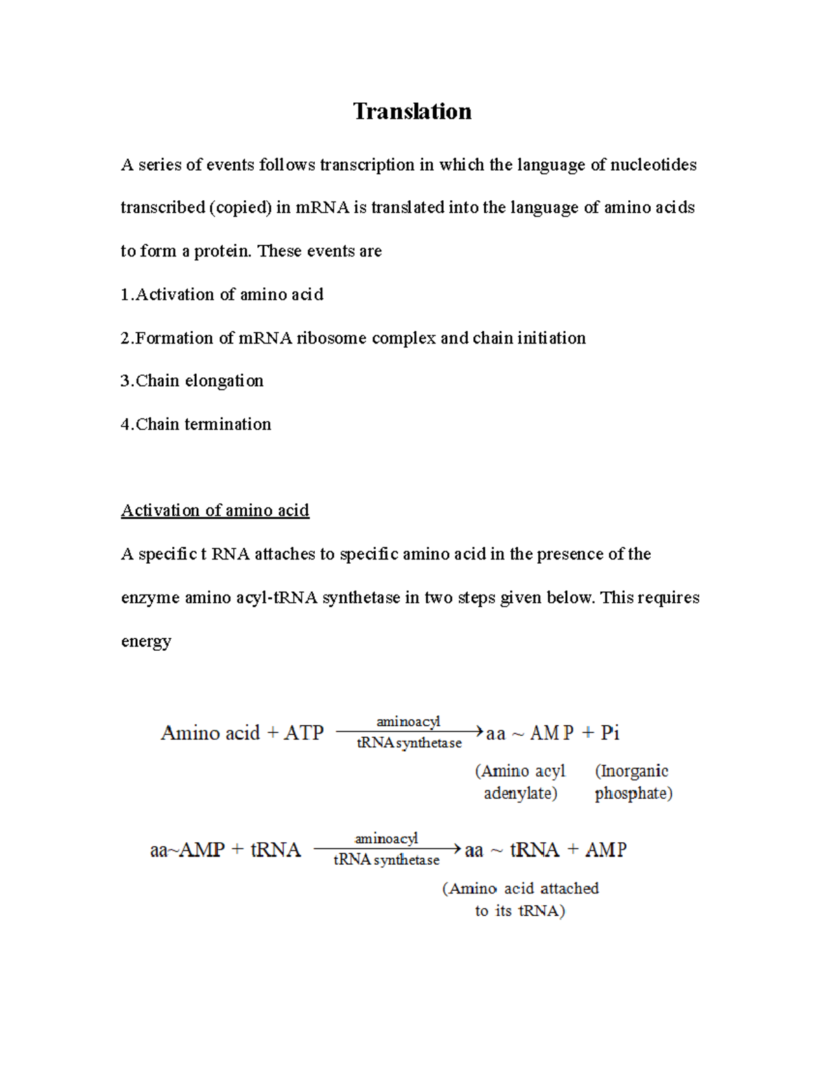 Notes on Translation - Translation A series of events follows ...