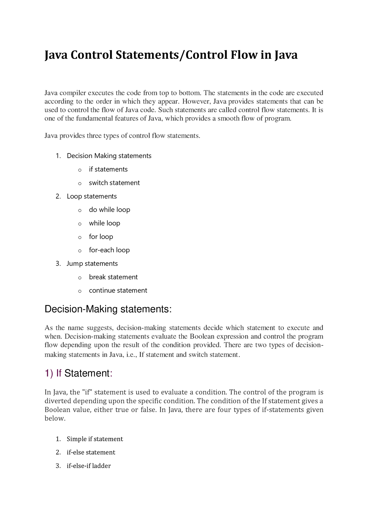 Java Control Statements - Java Control Statements/Control Flow In Java ...