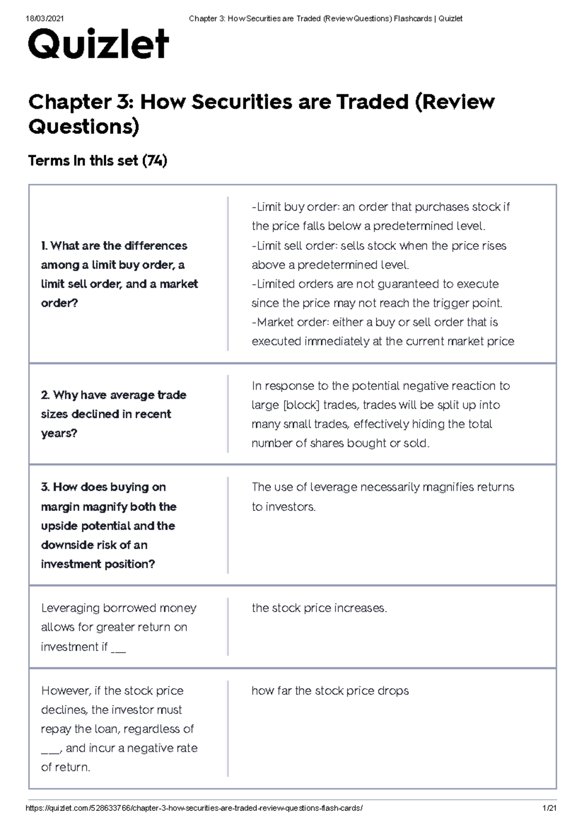 Investments Analysis Chapter 3 Quizlet How Securities are Traded