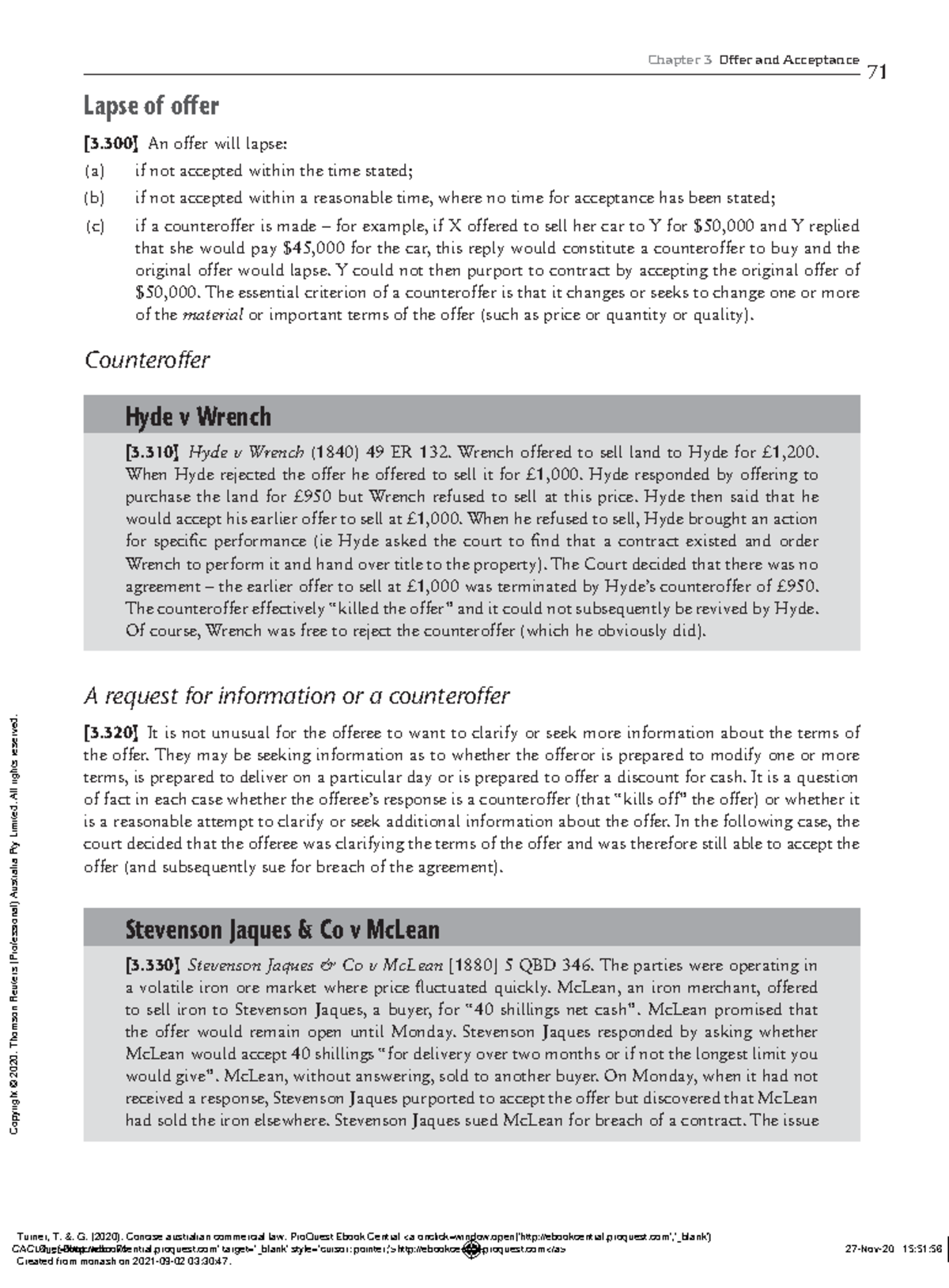 Concise Australian Commercial Law (Pages 129 to 160) Chapter 3 Offer and Acceptance 71 Lapse