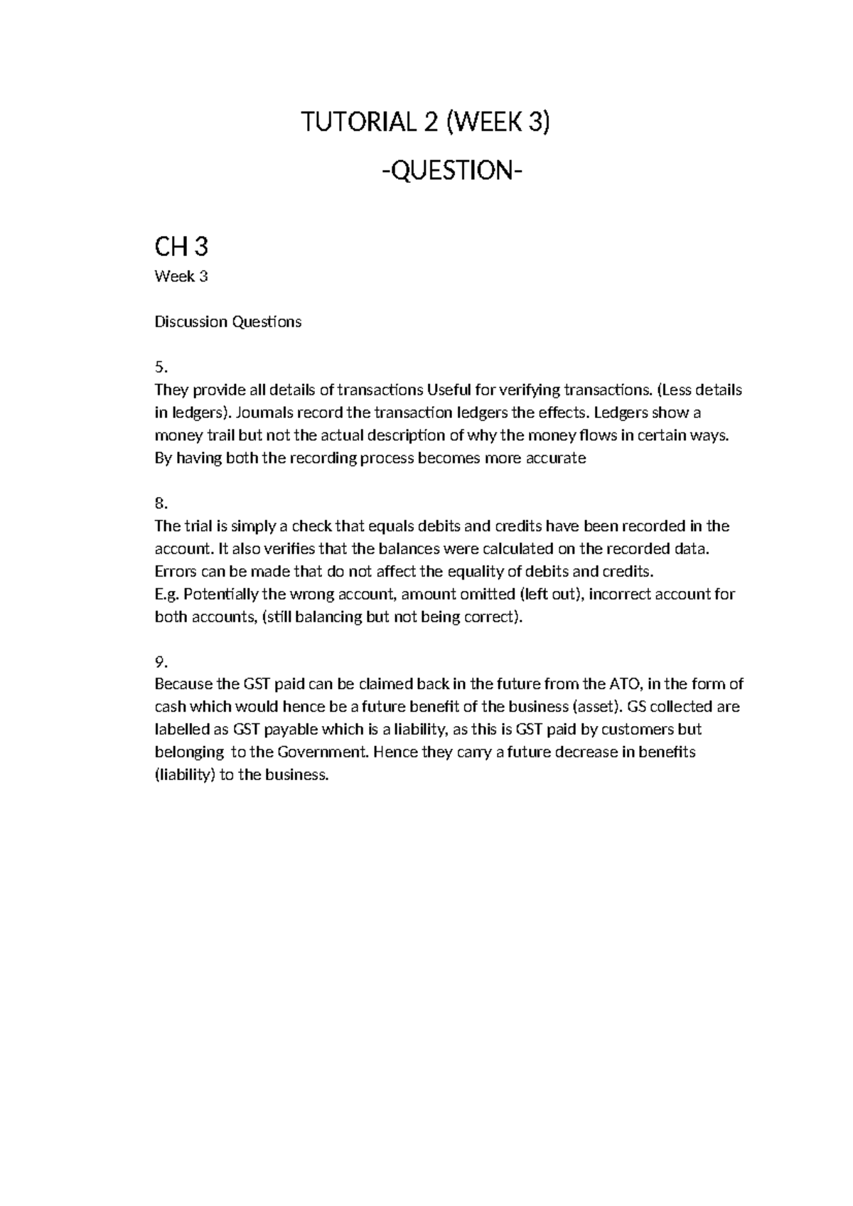 Tutorial 2 Homework HAND IN - TUTORIAL 2 (WEEK 3) -QUESTION- CH 3 Week ...