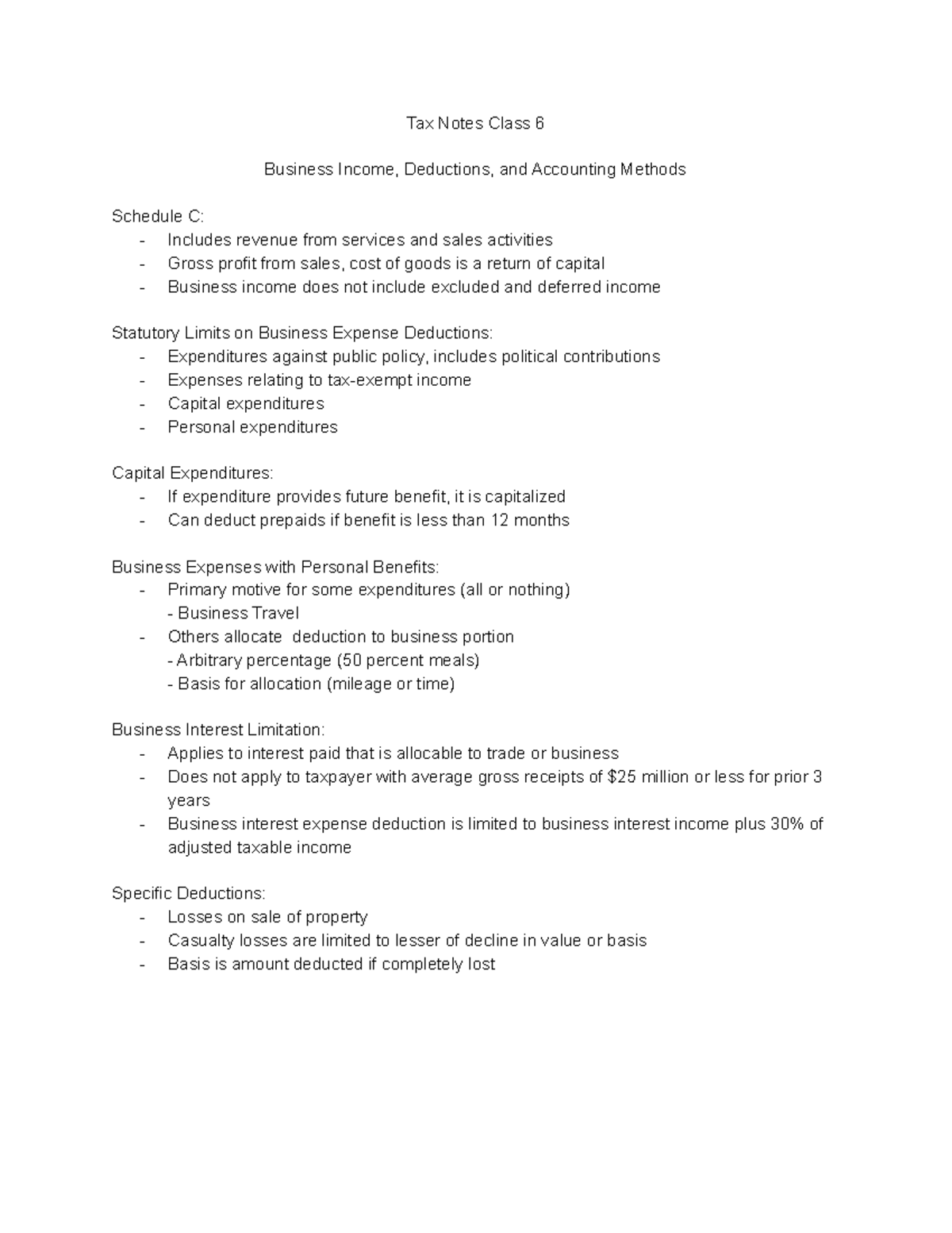 Tax Notes Class 6 - Studocu