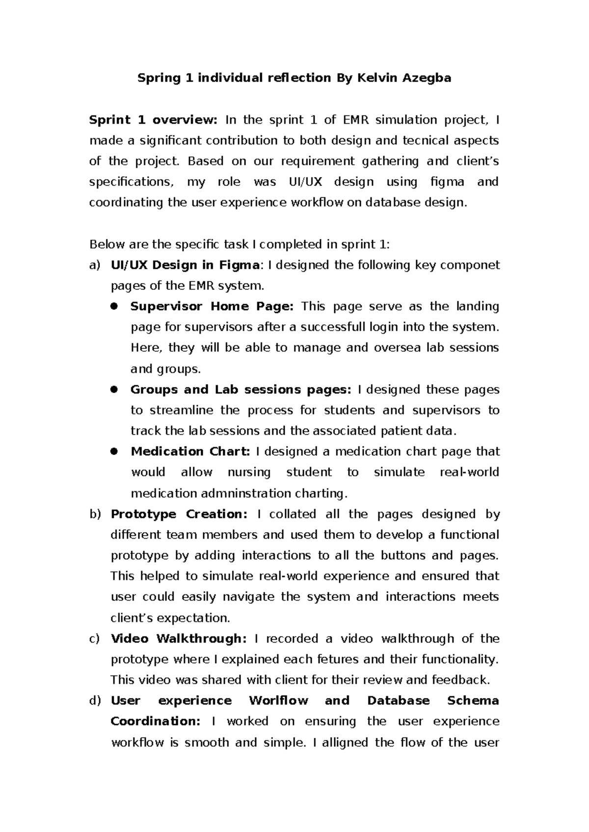 Sprint 1 individual reflection Kelvin - Spring 1 individual reflection ...