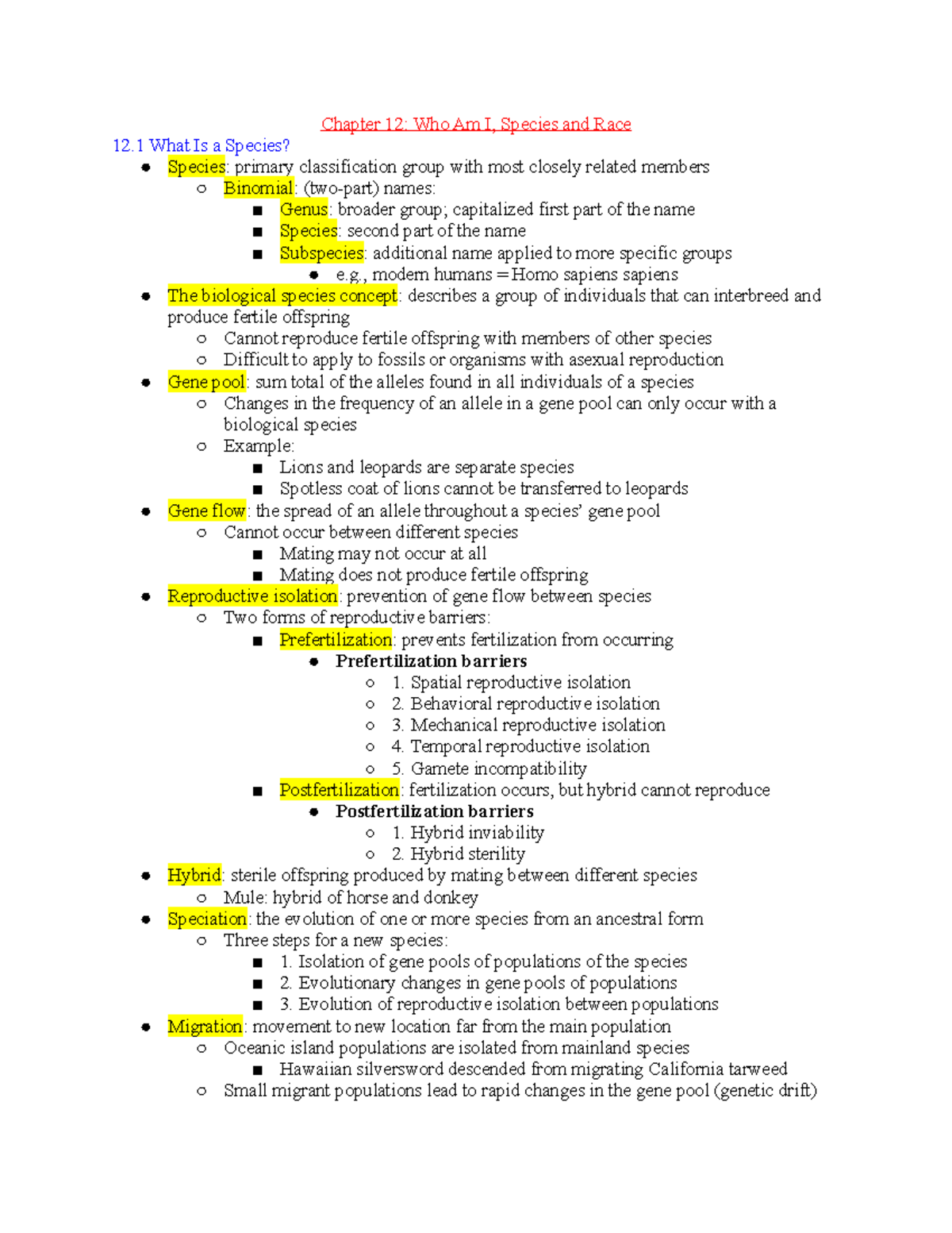 Chapter 12 Who Am I, Species and Race - , modern humans = Homo sapiens ...