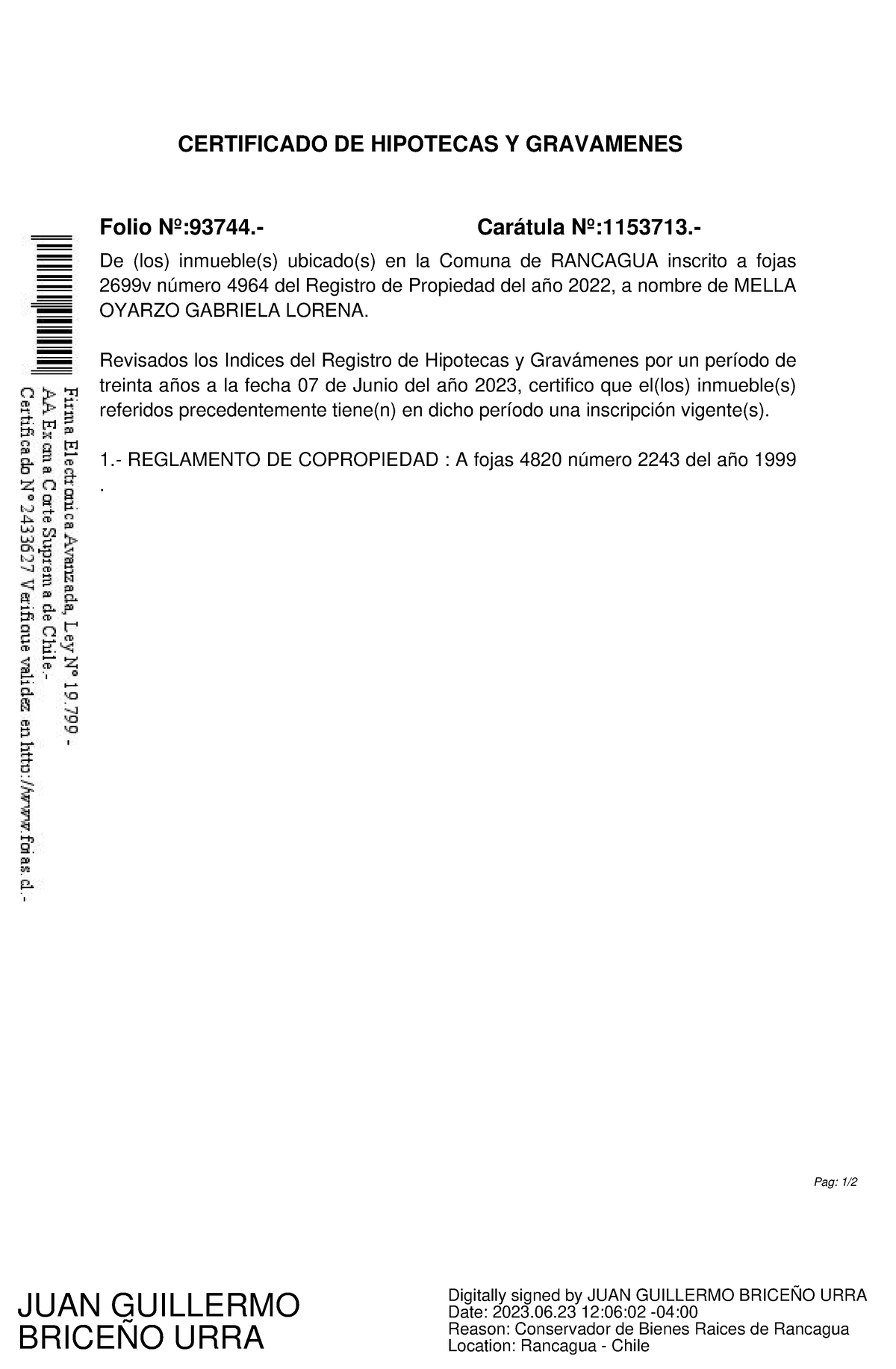 Certificado De Cargas Y Gravamenes Pdf 8536