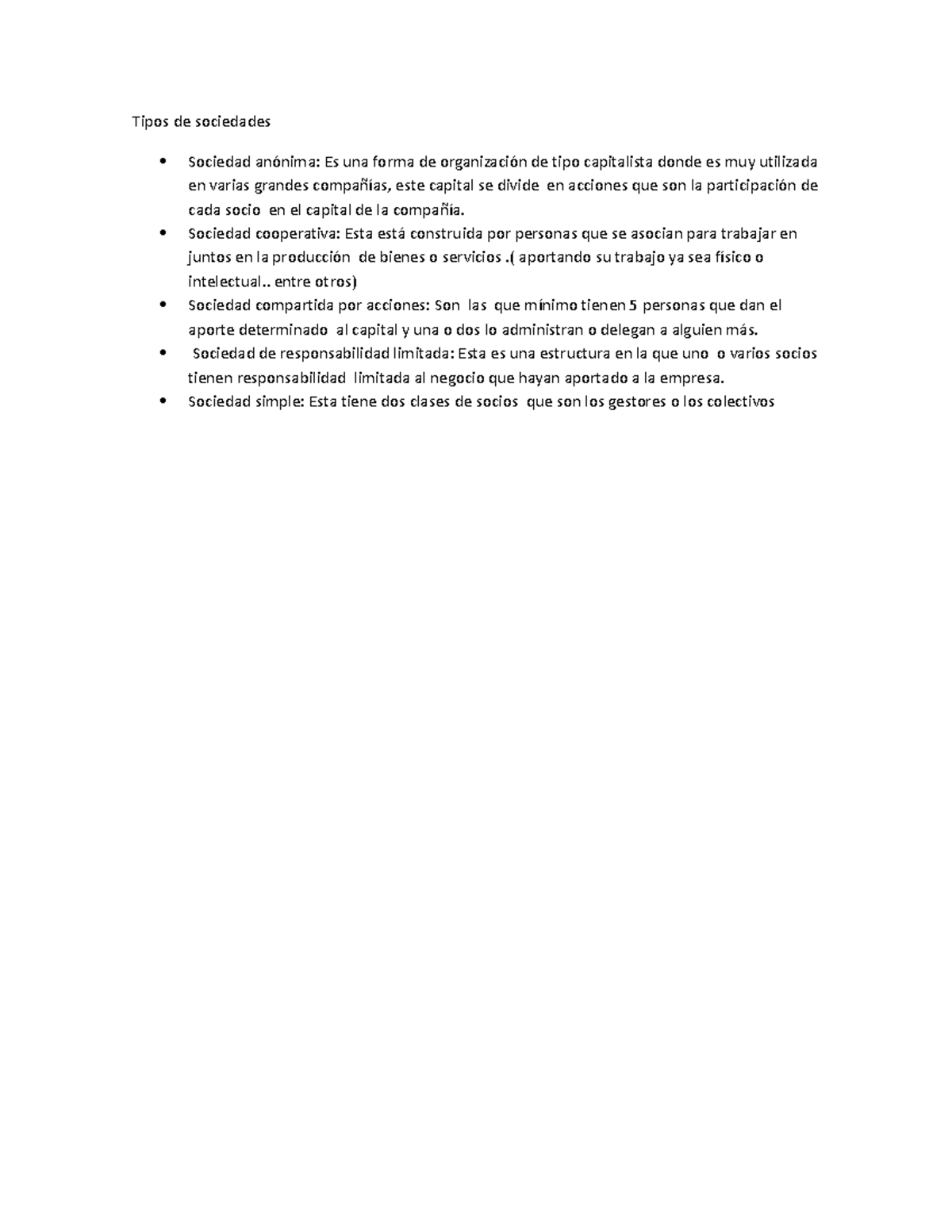 Tipos de sociedades y empresas - Tipos de sociedades Sociedad anónima ...