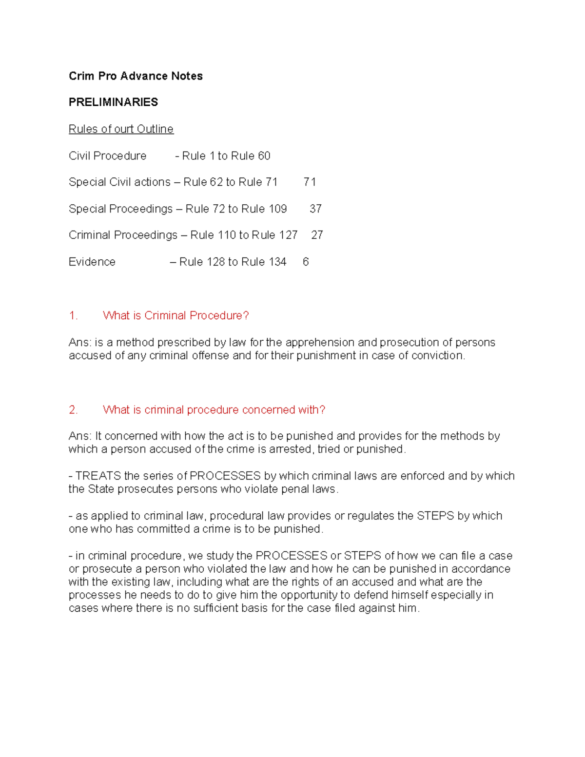 Criminal Procedure Notes - Crim Pro Advance Notes PRELIMINARIES Rules ...