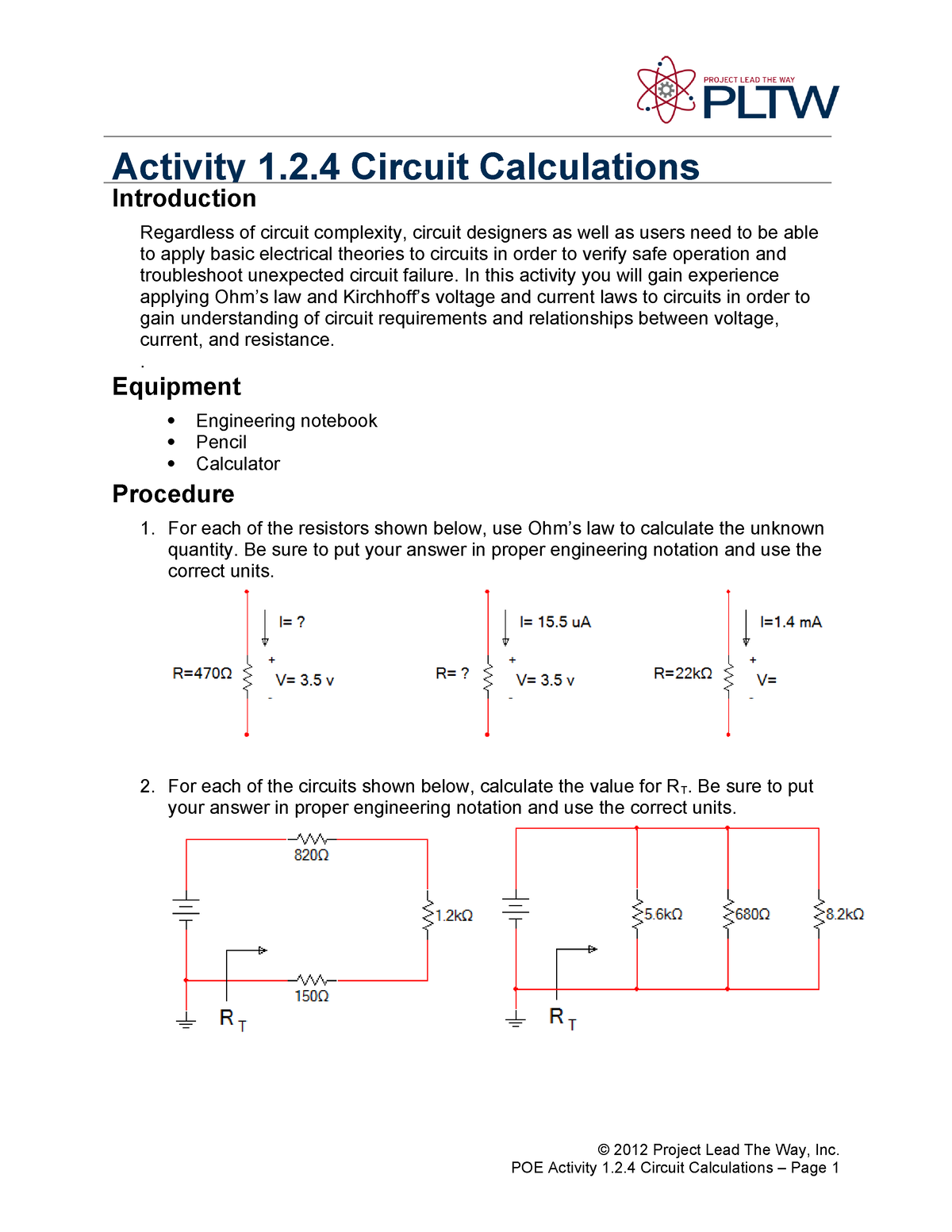 1.2.4.A Circuit Calculations - Activity 1.2 Circuit Calculations ...